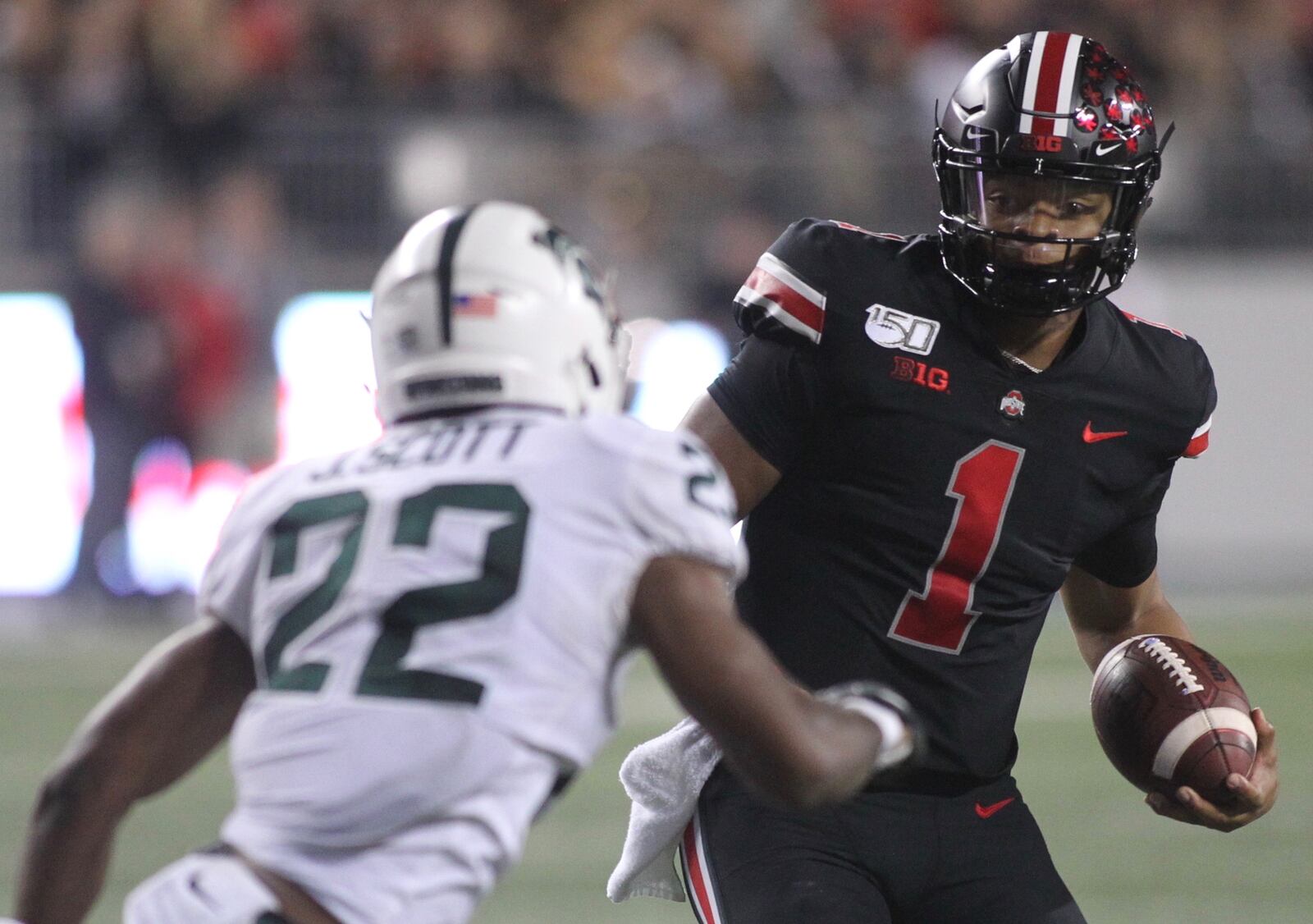 Ohio State’s Justin Fields runs against Michigan State on Saturday, Oct. 5, 2019, at Ohio Stadium in Columbus.