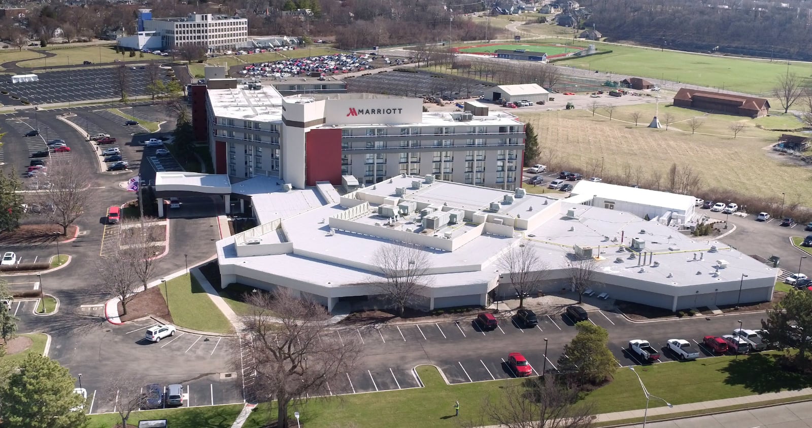 The Dayton Marriott, owned by University of Dayton, is located on River Park Drive along Patterson Boulevard and the Great Miami River.   TY GREENLEES / STAFF