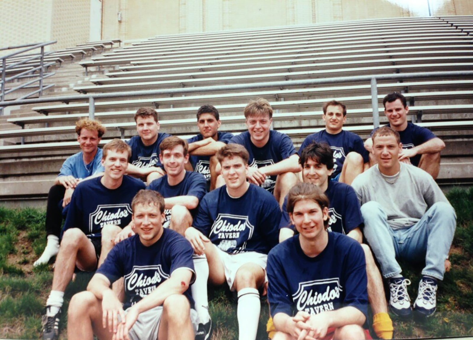 Vince Russel (center second row from front) in 1996 with teammates at a Carnegie Mellon Alumni soccer game. CONTRIBUTED