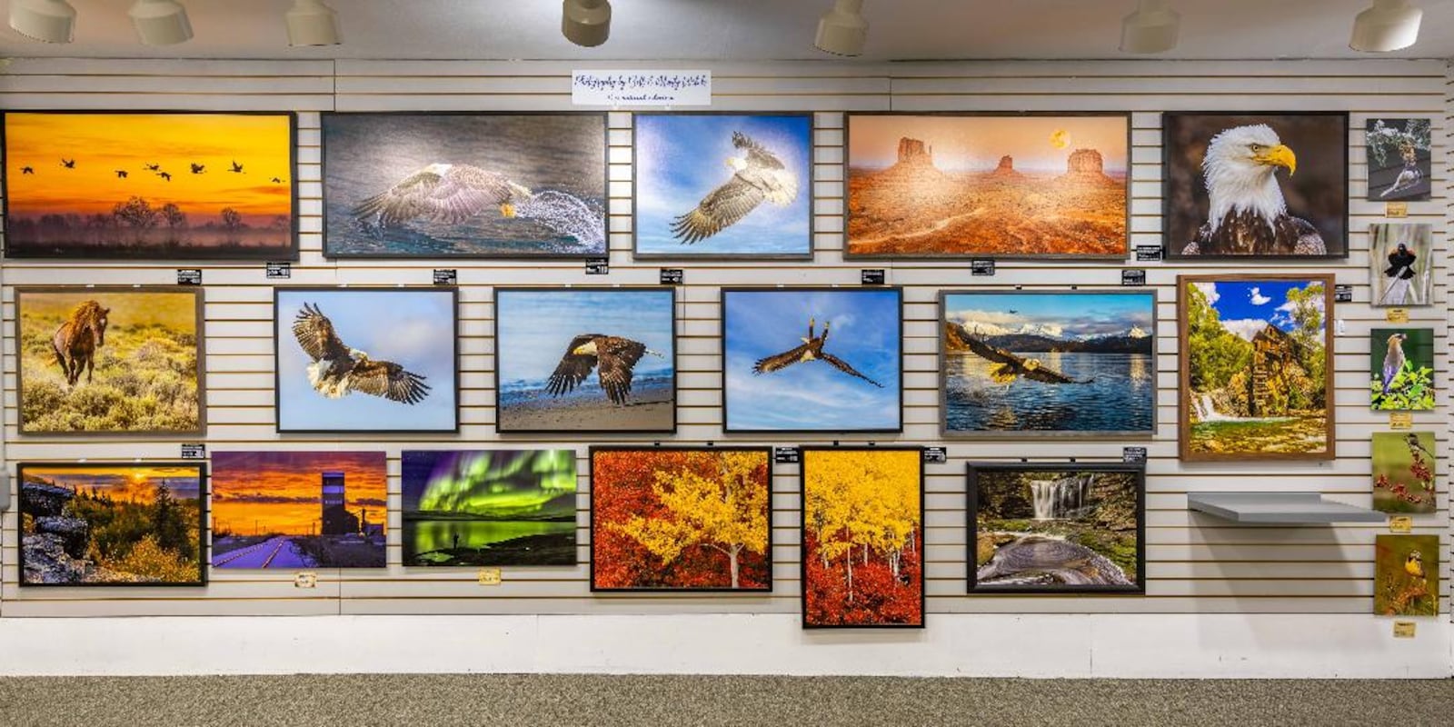 Various artwork on display inside the Sugarcreek Photography Gallery in Bellbrook. PHOTO BY JEFF SMITH/ART OF FROZEN TIME