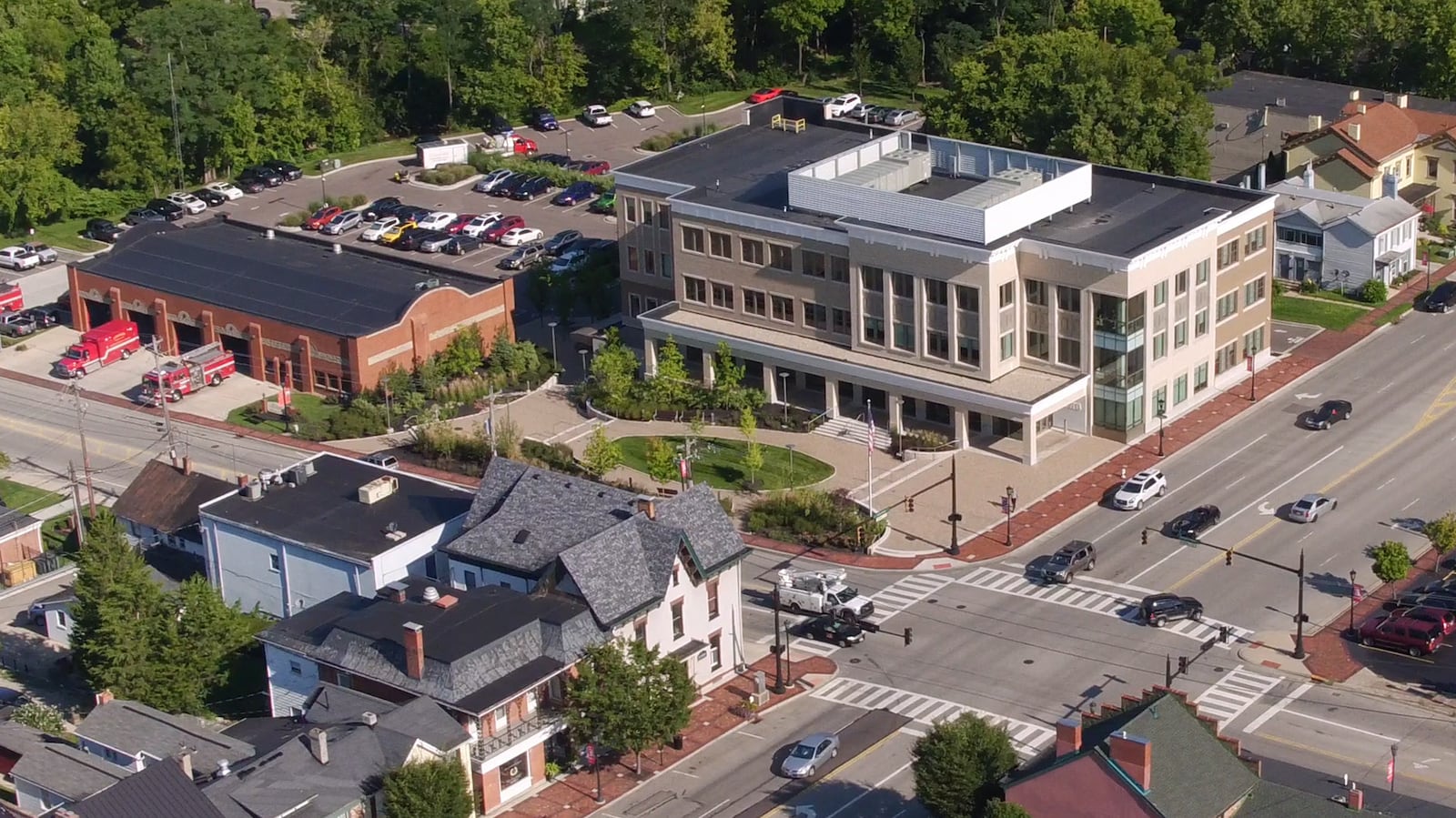 Aerial view of the Broadway Street corridor in downtown Lebanon.   TY GREENLEES / STAFF