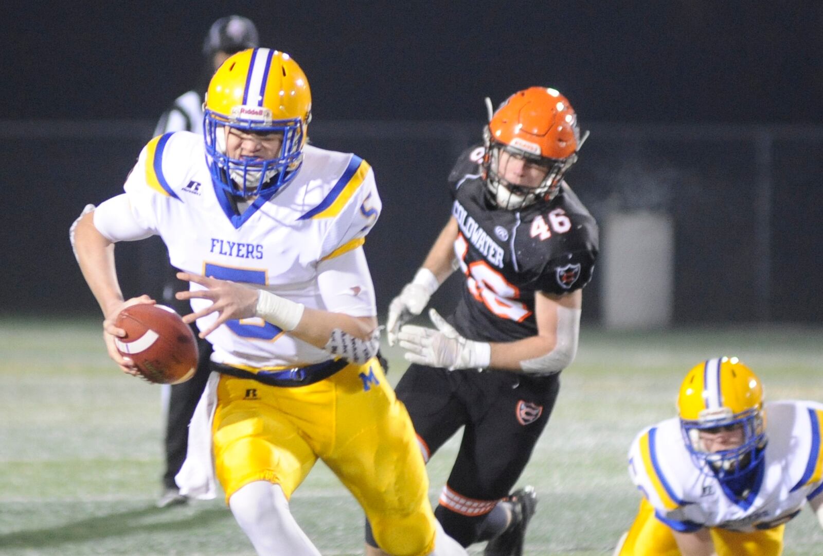 Marion Local QB Nathan Bruns had three TD passes and ran for another in a 40-19 defeat of Coldwater on Friday, Nov. 16, 2018. MARC PENDLETON / STAFF