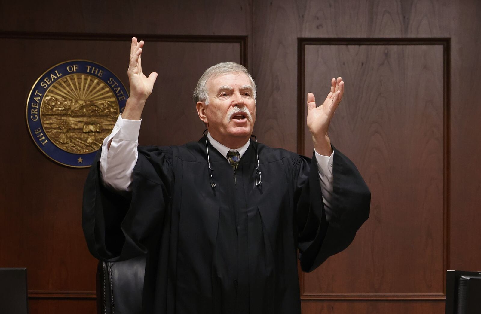 Visiting Judge Daniel Hogan, shown last year speaking to potential jurors in the criminal trial of Butler County Auditor Roger Reynolds, ruled Friday that Reynolds would not get a new trial. NICK GRAHAM/STAFF