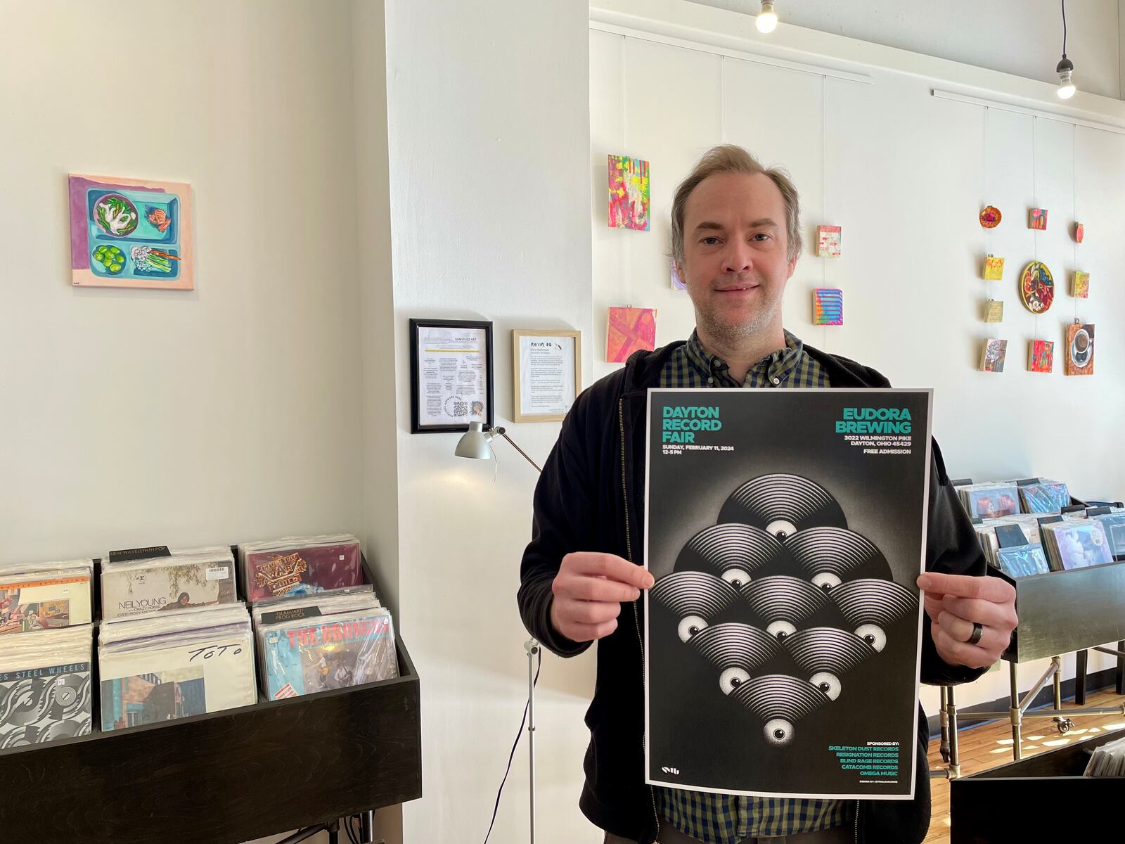 The Dayton Record Fair will be held from noon to 5 p.m. Sunday, Feb. 11 at Eudora Brewing Company in Kettering. Pictured is organizer Luke Tandy of Skeleton Dust Records. NATALIE JONES/STAFF