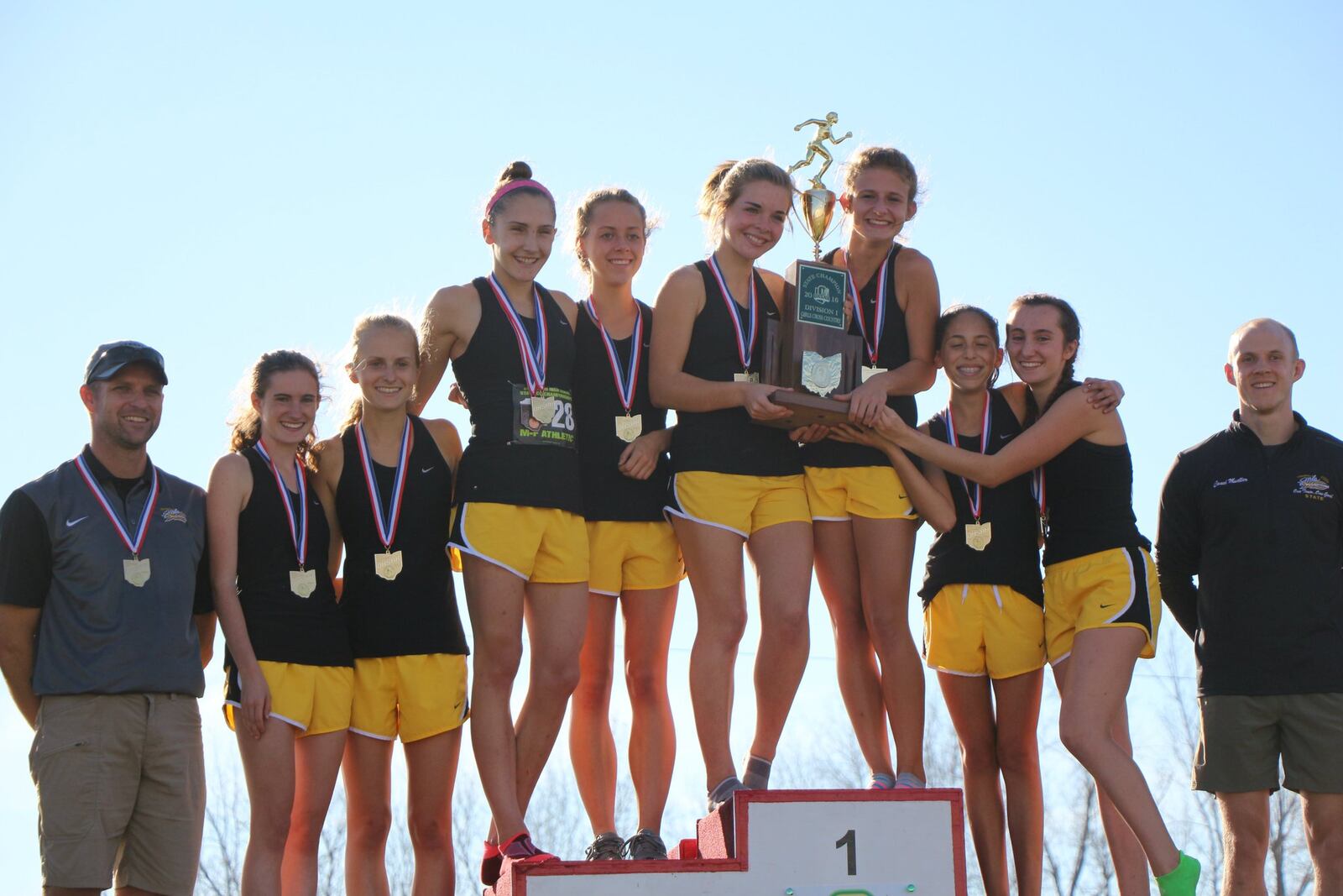 The Centerville girls cross country team won its third straight Division I state title Saturday at National Trail Raceway in Hebron. Greg Billing / Contributed photo