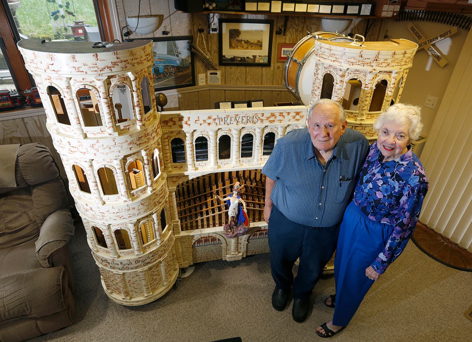 Mike and Liz Barnhart of Riverside will bring their 6-foot-tall fairground band organ to the 43rd Annual Band Organ Rally at Carillon Historical Park on July 21 and 22. LISA POWELL / STAFF