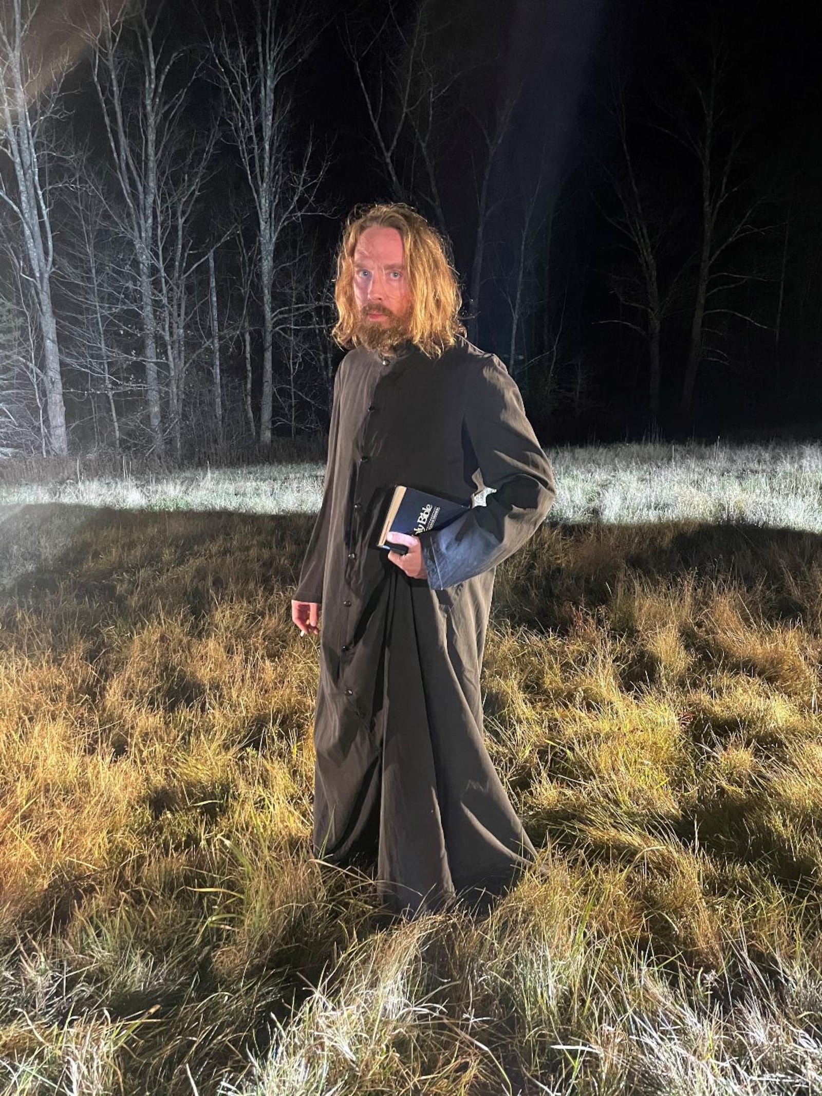 Screenwriter Nick Pinkerton, who studied film at Wright State University, on set of his film "The Sweet East" in the role of a priest. CONTRIBUTED