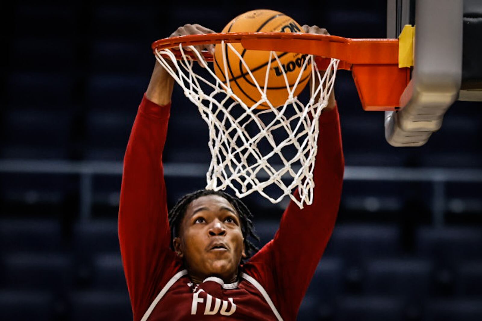 Fairleigh Dickinson forward Sean Moore during practice Tuesday, March 14, 2023, at the First Four at UD Arena in Dayton. JIM NOELKER/STAFF