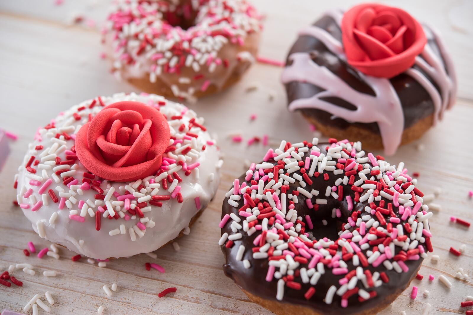 Duck Donuts. The doughnut chain is offering a Love Assortment through Feb. 28, which features doughnuts with Valentine’s Day-inspired sprinkles, Heath toffee crunch topping and two large candied roses. Locations in Buckhead and Alpharetta.