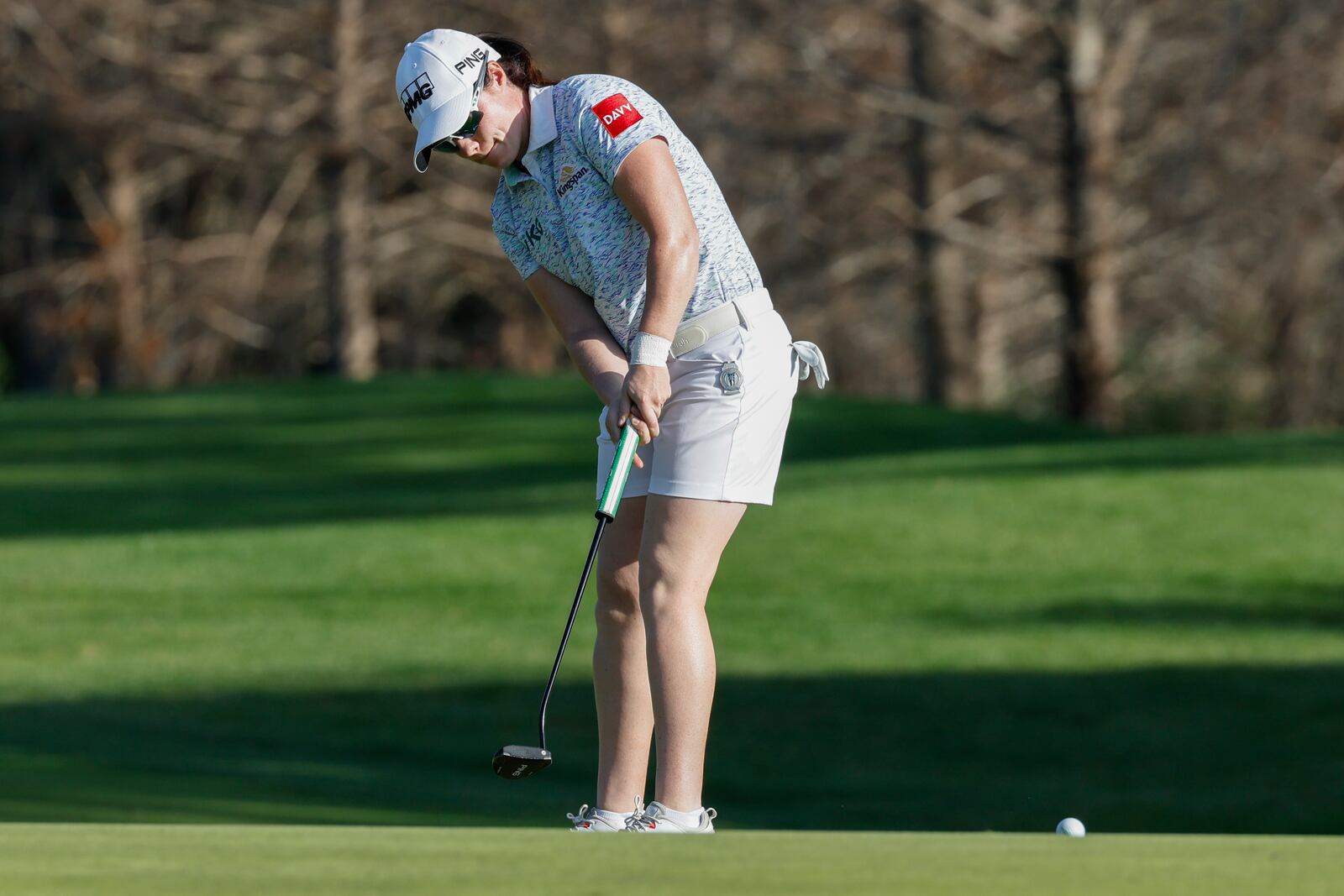 Leona Maguire putts on the ninth green during the first round of the Hilton Grand Vacations Tournament of Champions LPGA golf tournament in Orlando, Fla., Thursday, Jan. 30, 2025. (AP Photo/Kevin Kolczynski)