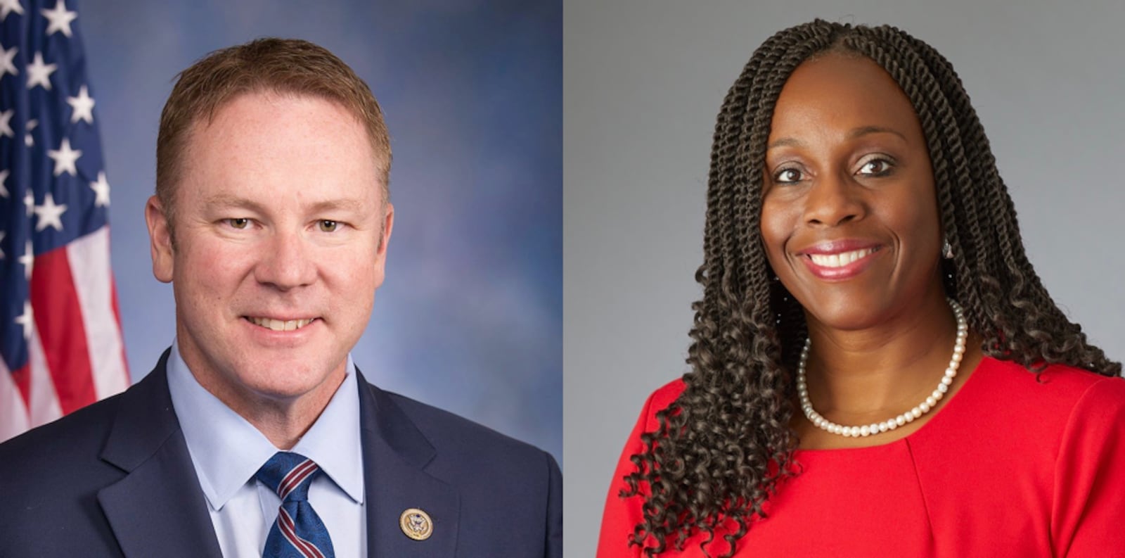 The candidates for Ohio's 8th Congressional seat in the November 2024 election are Warren Davidson (left) and Vanessa Enoch (right).