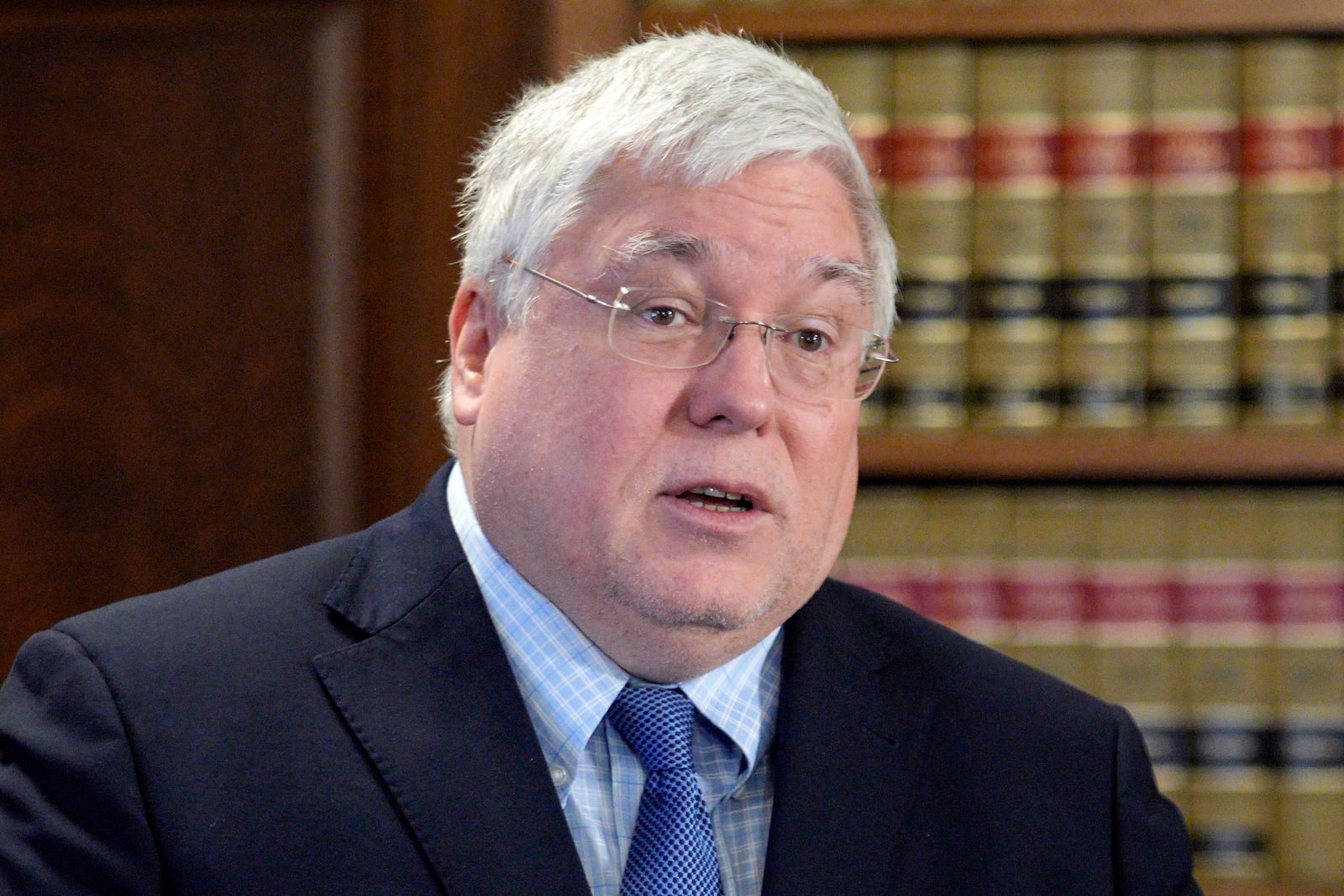 FILE - West Virginia Attorney General Patrick Morrisey speaks during a news conference at the state Capitol, Thursday, May 4, 2023 in Charleston, W.Va. (AP Photo/Jeff Dean, File)