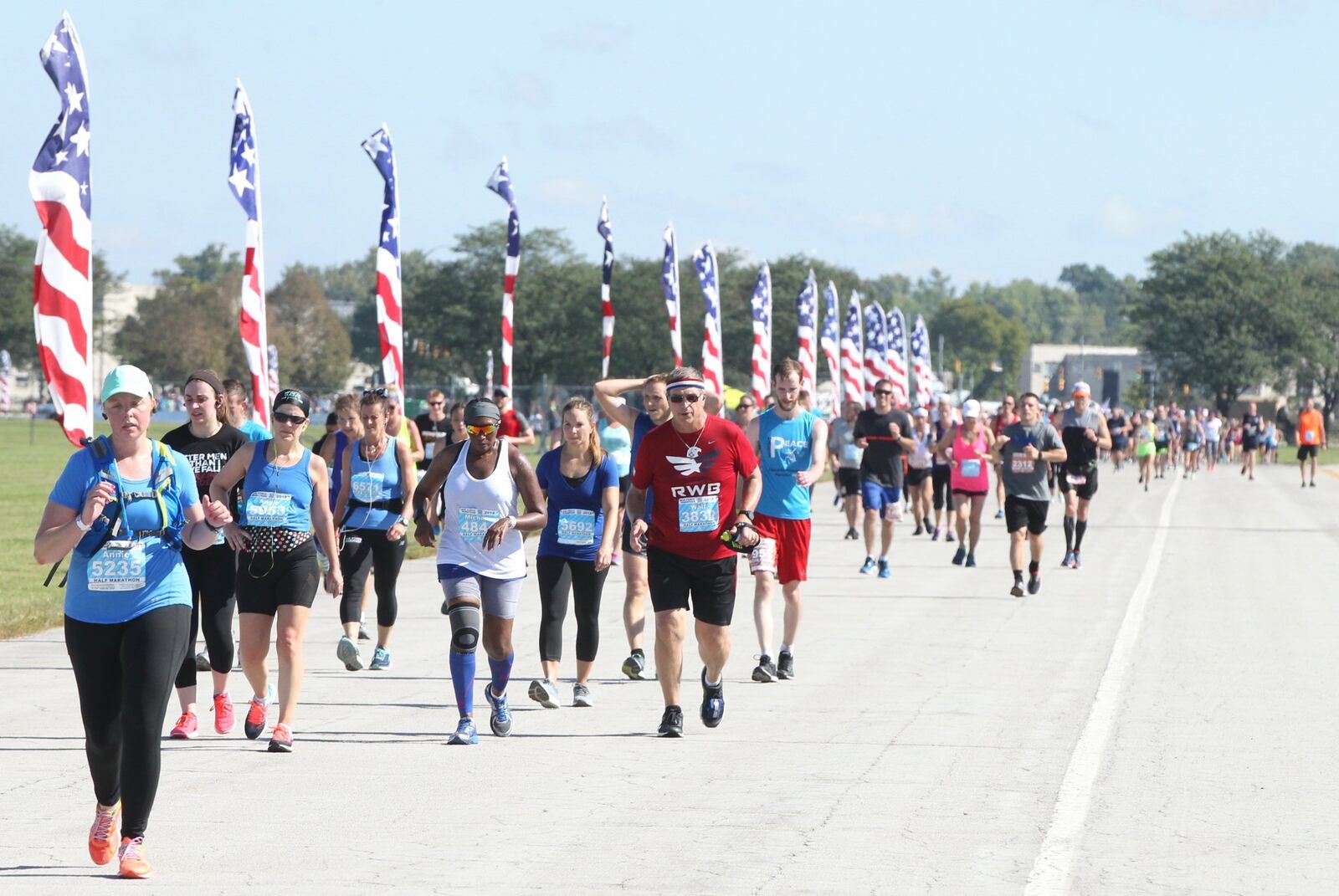 Runners near the finish in Air Force Marathon on Saturday, Sept. 15, 2018, at Wright-Patterson Air Force Base. David Jablonski/Staff