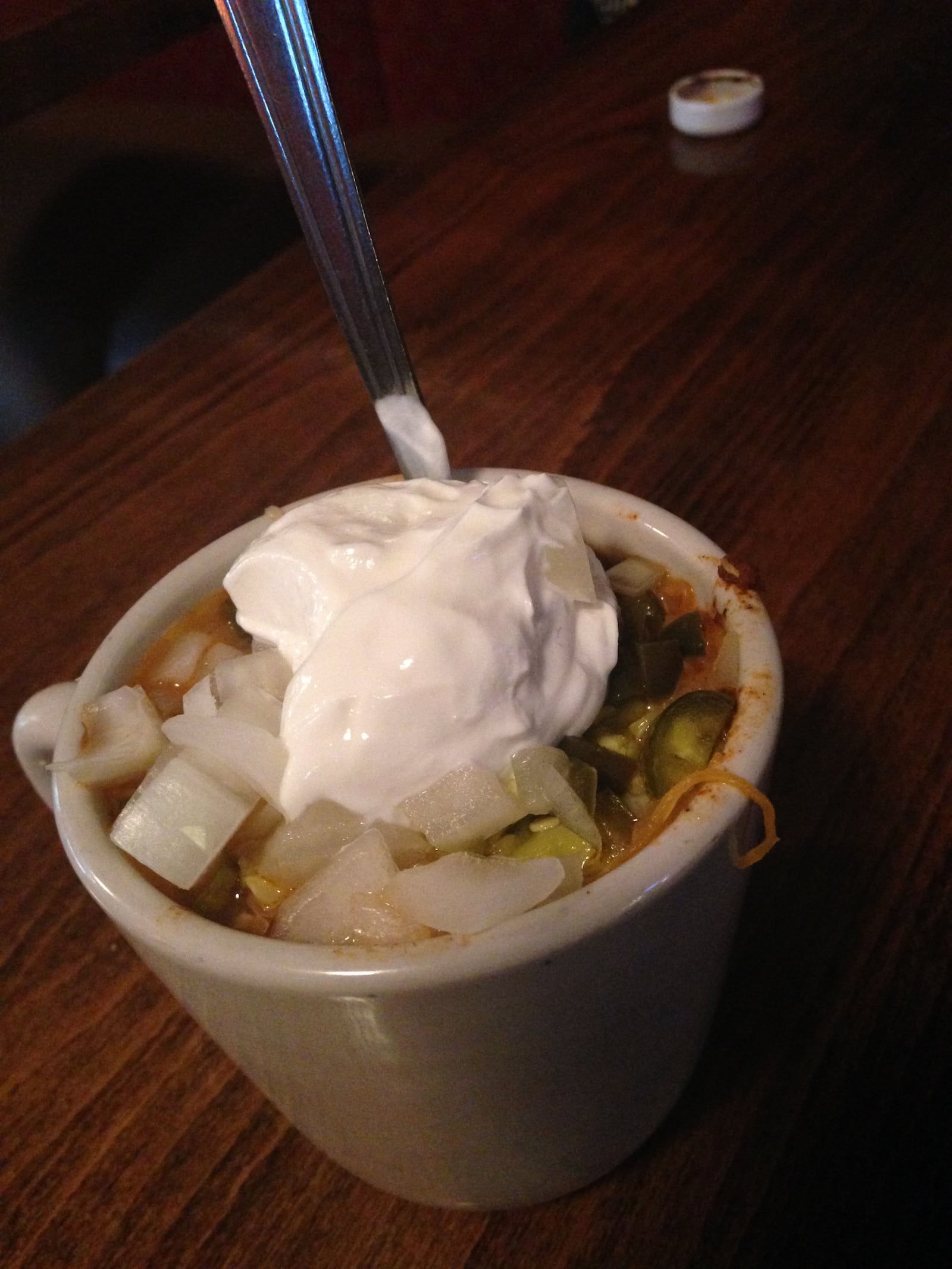 Cup of Lucky’s Vegan Tequila Chili. (Staff photo by Amelia Robinson