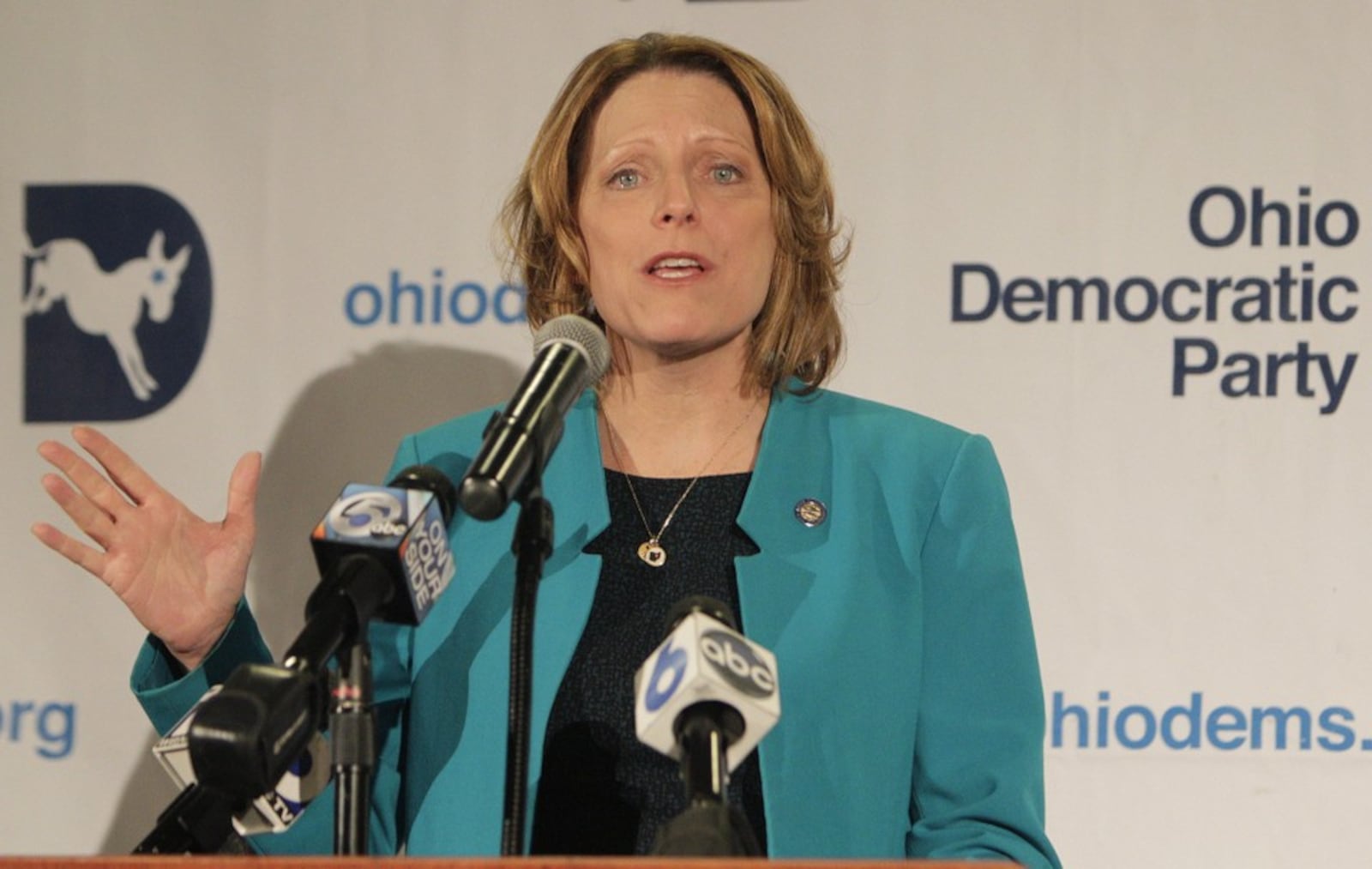 Connie Pillich is the lone woman remaining in the Democratic field for governor. She picked Marion Mayor Scott Schertzer to be her running mate Thursday. Photo by Jay LaPrete, Associated Press.