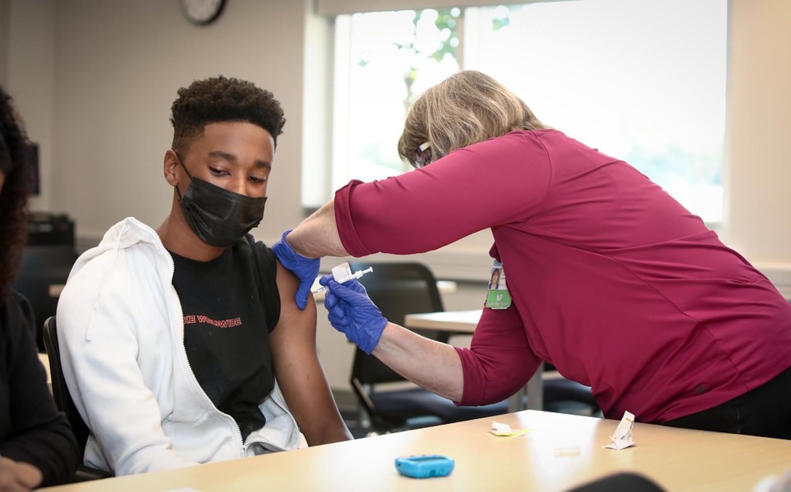 Roosevelt Jackson, 14, gets his dose of the COVID-19 vaccine on Saturday, May 15 at Dayton Children's Hospital. Courtesy of Dayton Children's Hospital.