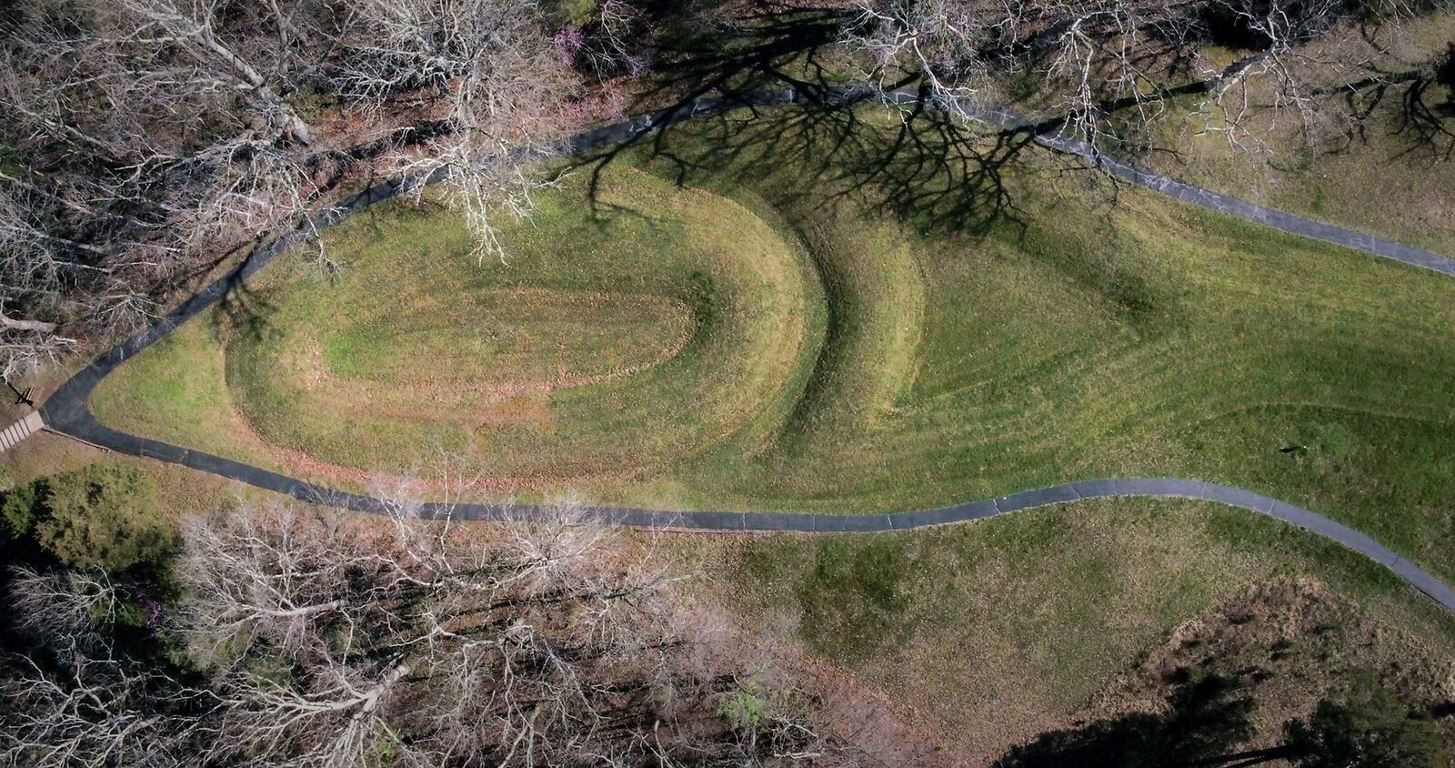 Snake head on the north end of Serpent Mound.  Serpent Mound is the largest surviving ancient effigy mound in the world and is on the National Register of Historic Places.    TY GREENLEES / STAFF