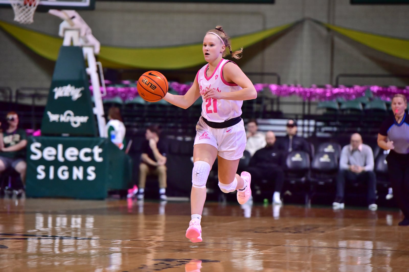 Wright State's Lauren Scott brings the ball up court during Wednesday night's game vs. Oakland at the Nutter Center. Joe Craven/Wright State Athletics