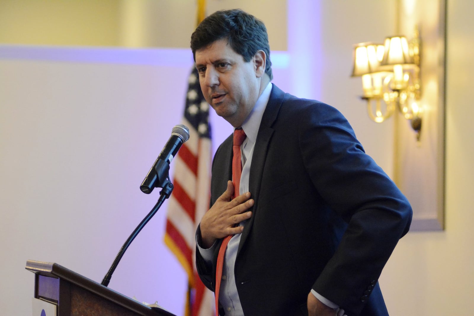 Ohio Attorney General candidate Steve Dettelbach speaks on Saturday evening, June 3, 2017, at the Butler County Democratic Party’s annual dinner at Receptions Conference Center in Fairfield. MICHAEL D. PITMAN/STAFF