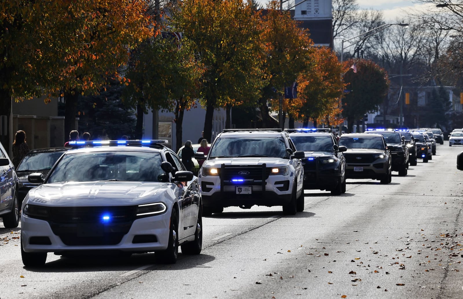 A memorial service was held for Franklin Police K9, Fury, Thursday, Nov. 16, 2023 at New Vine Community Church. The ceremony was followed by a procession of Police  vehicles from multiple agencies through Franklin. Fury, a German shepherd, was killed when a wrong way driver struck his police cruiser. His handler, officer Alex Butler, and fellow officer Eric Miller had minor injuries. NICK GRAHAM/STAFF