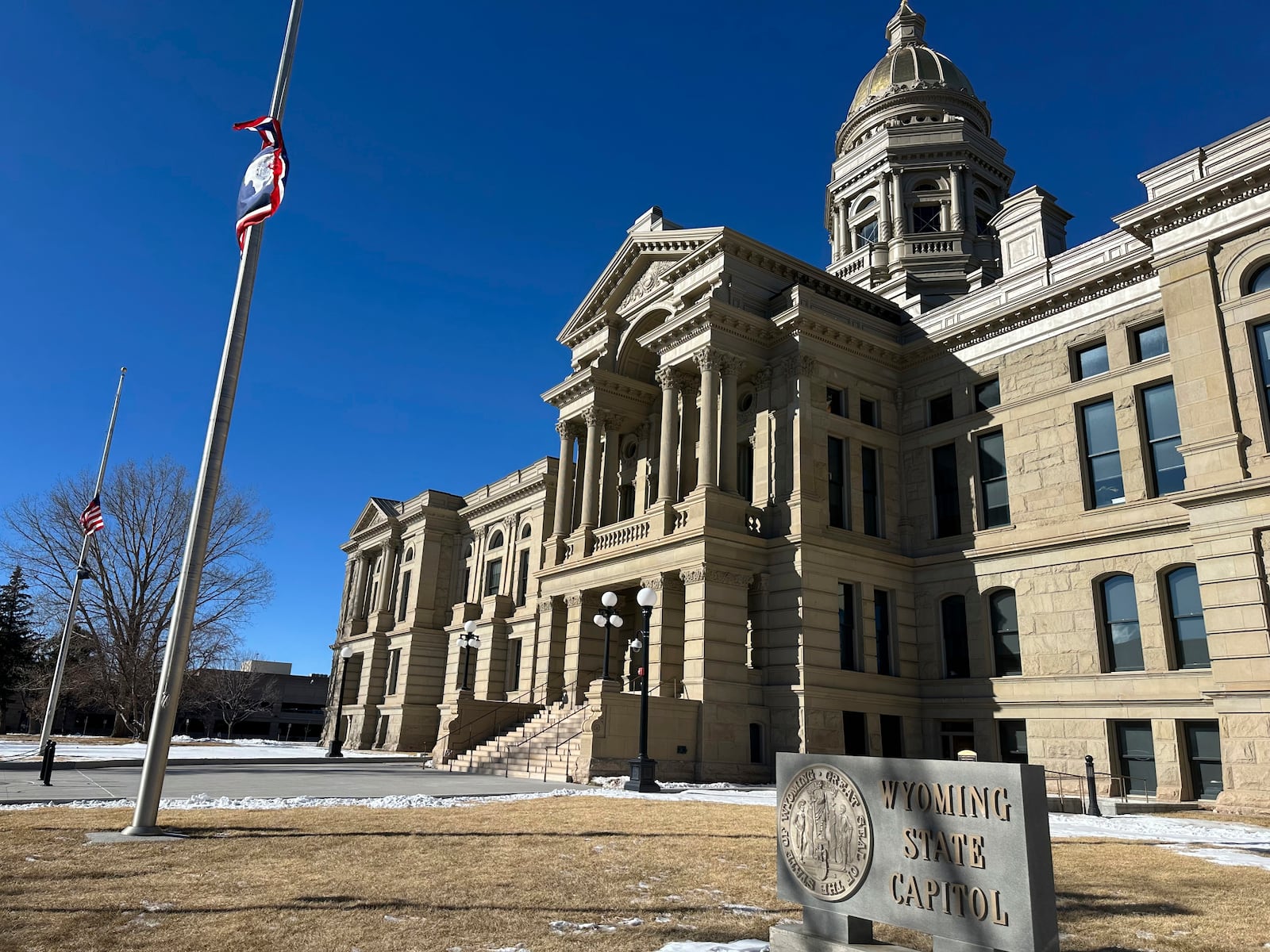 The Wyoming Capitol, where Freedom Caucus lawmakers have taken control of the state House of Representatives, is seen Monday, Jan. 13, 2025, in Cheyenne, Wyo. (AP Photo/Mead Gruver)