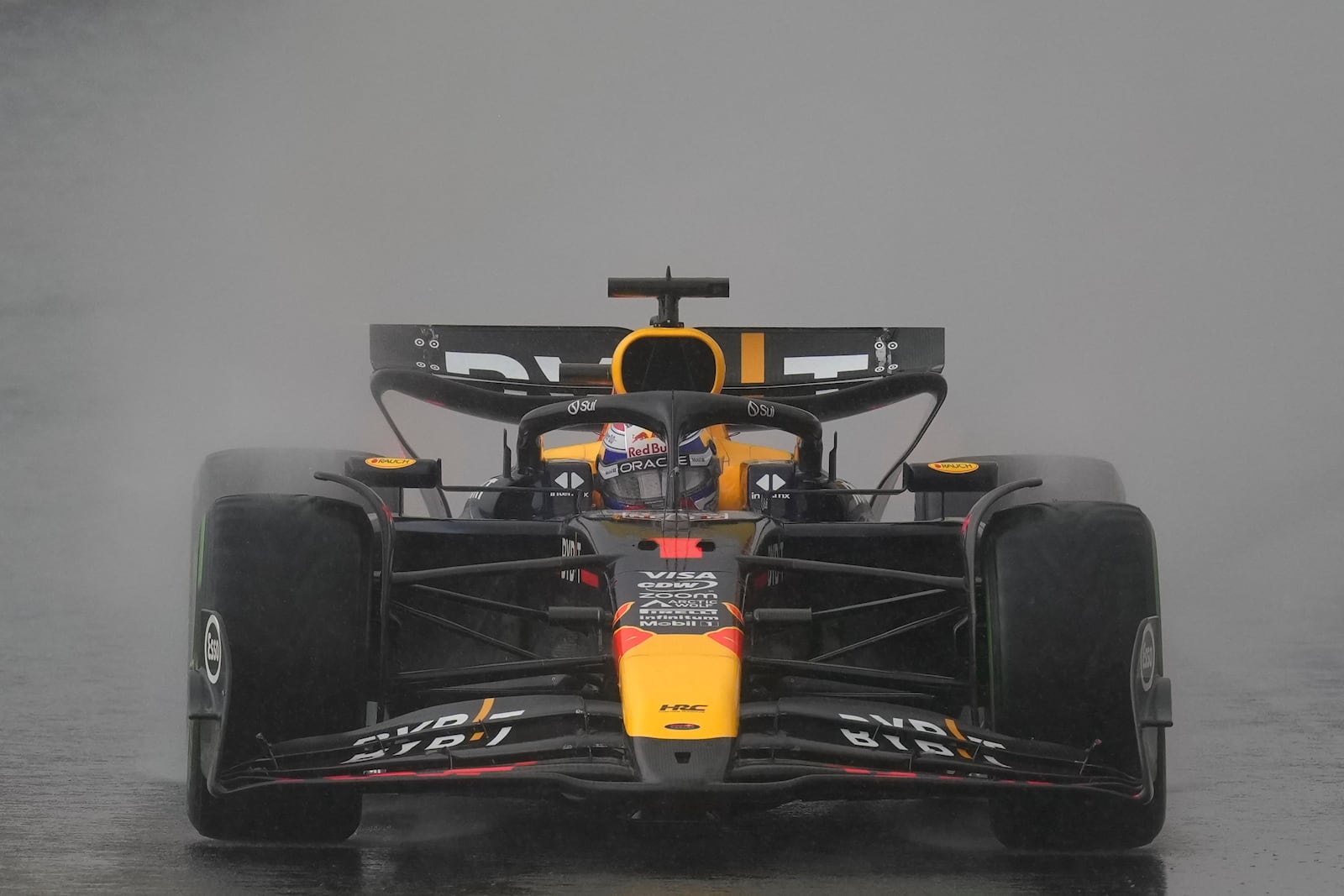 Max Verstappen, of Netherlands, steers his Red Bull during the Brazilian Formula One Grand Prix at the Interlagos race track in Sao Paulo, Sunday, Nov. 3, 2024. (AP Photo/Andre Penner)