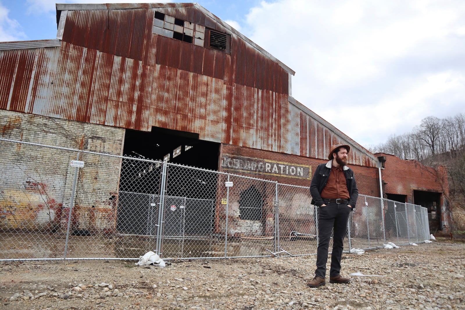 Coalfield Development CEO Jacob Hannah stands in front of his organization's Black Diamond factory construction project in Huntington, W.Va. on Thursday, Feb. 6, 2025. (AP Photo/Leah Willingham)