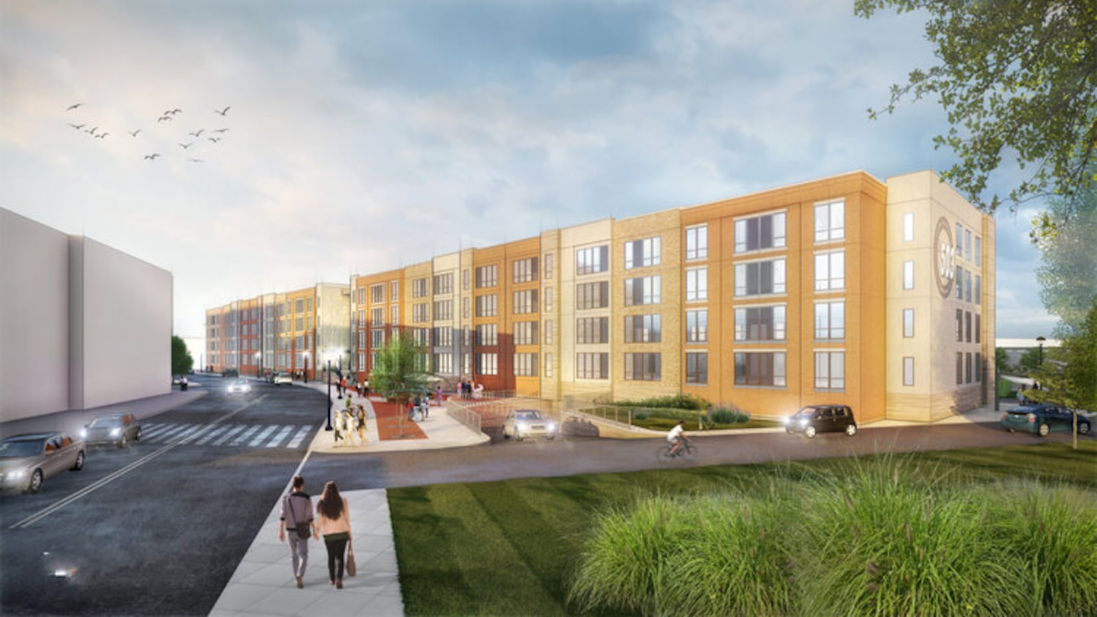 A rendering of the 503 apartment building at the corner of East Fourth Street and Wayne Avenue, near the Oregon District. Crews broke ground on the project in January. CONTRIBUTED