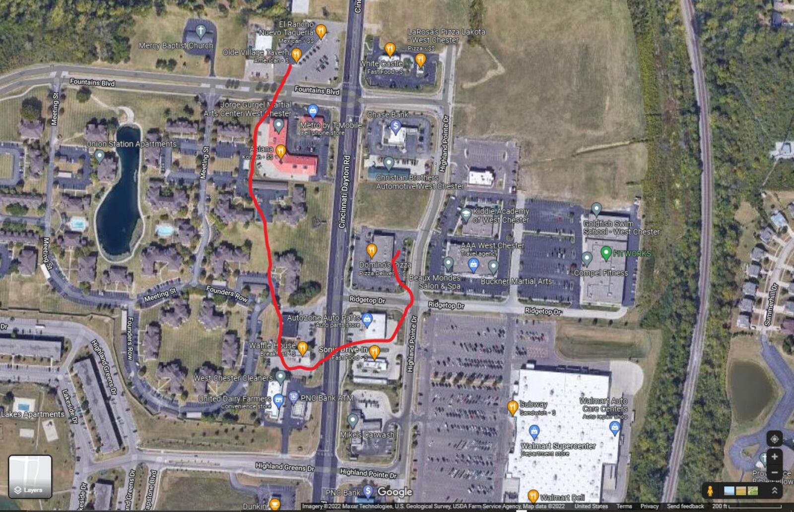 West Chester Police map of route taken by Alexander Enslen during the early morning hours of Jan. 31. SUMBITTED