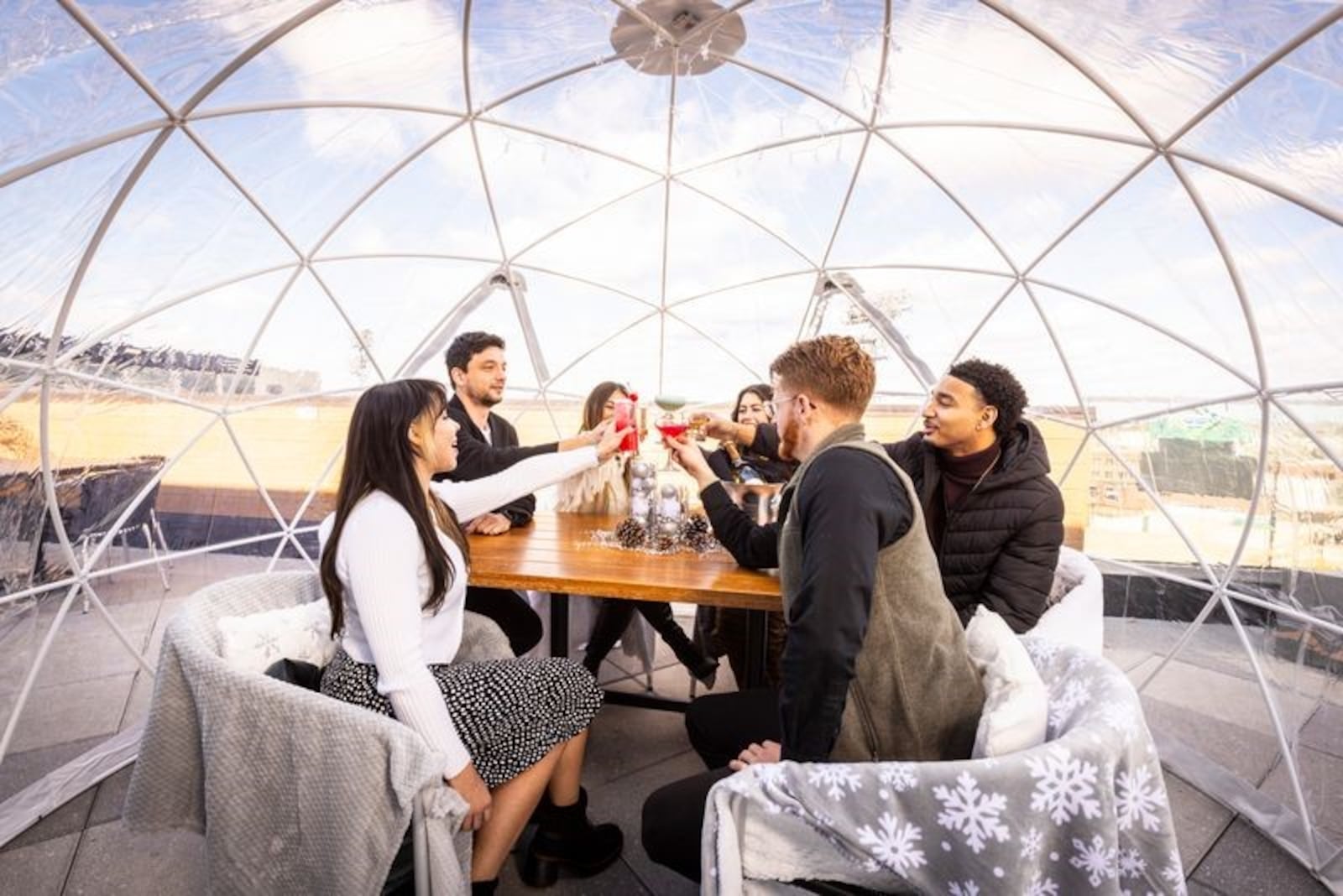 Each igloo at The Foundry is equipped with complimentary blankets, adjustable heaters, and ambient lighting to create a warm and festive atmosphere. CONTRIBUTED