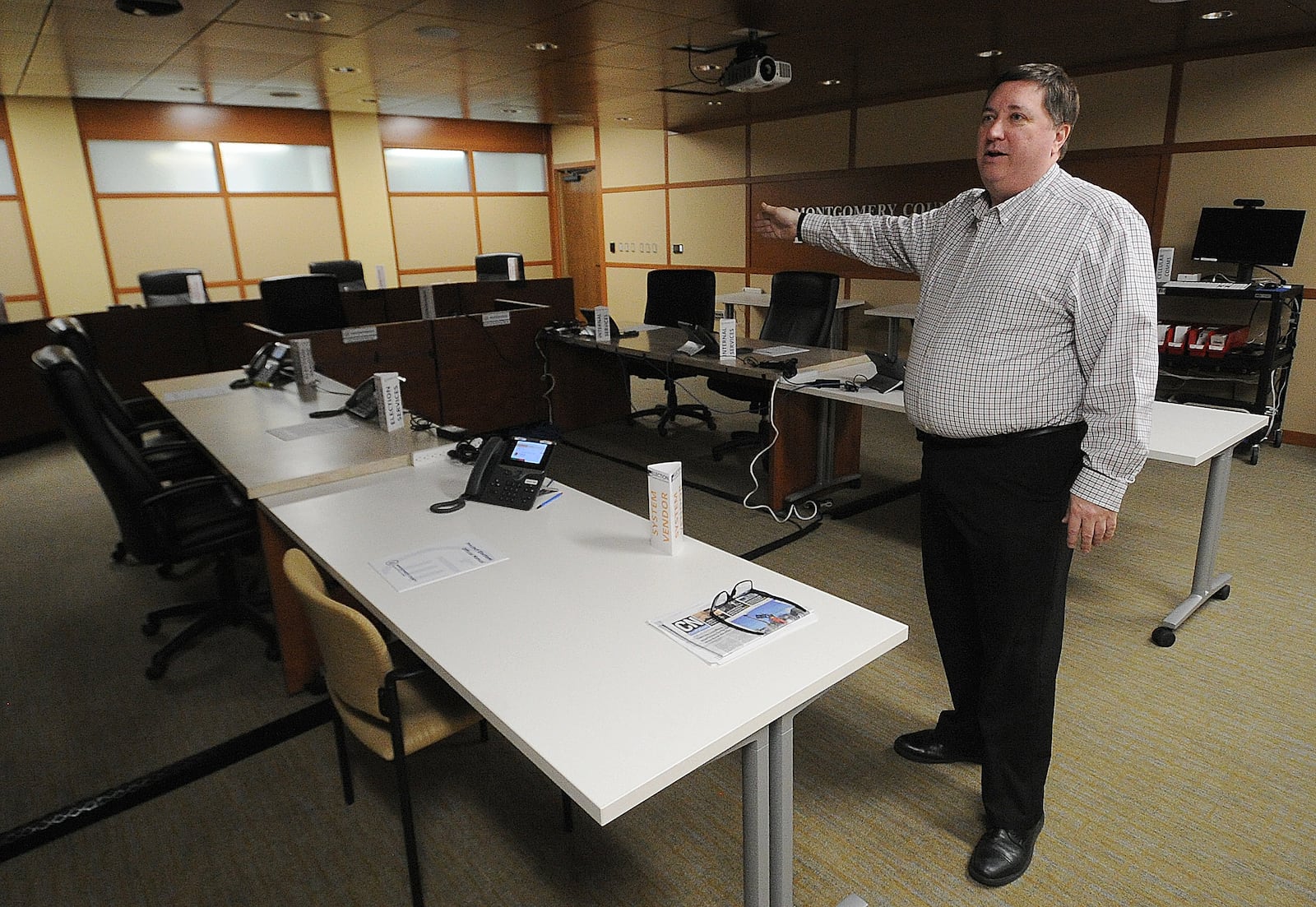 In this file photo from May 1, 2023 Jeff Rezabek, director of Montgomery County Board of Elections talks about the control room at the Board of Elections. MARSHALL GORBY\STAFF