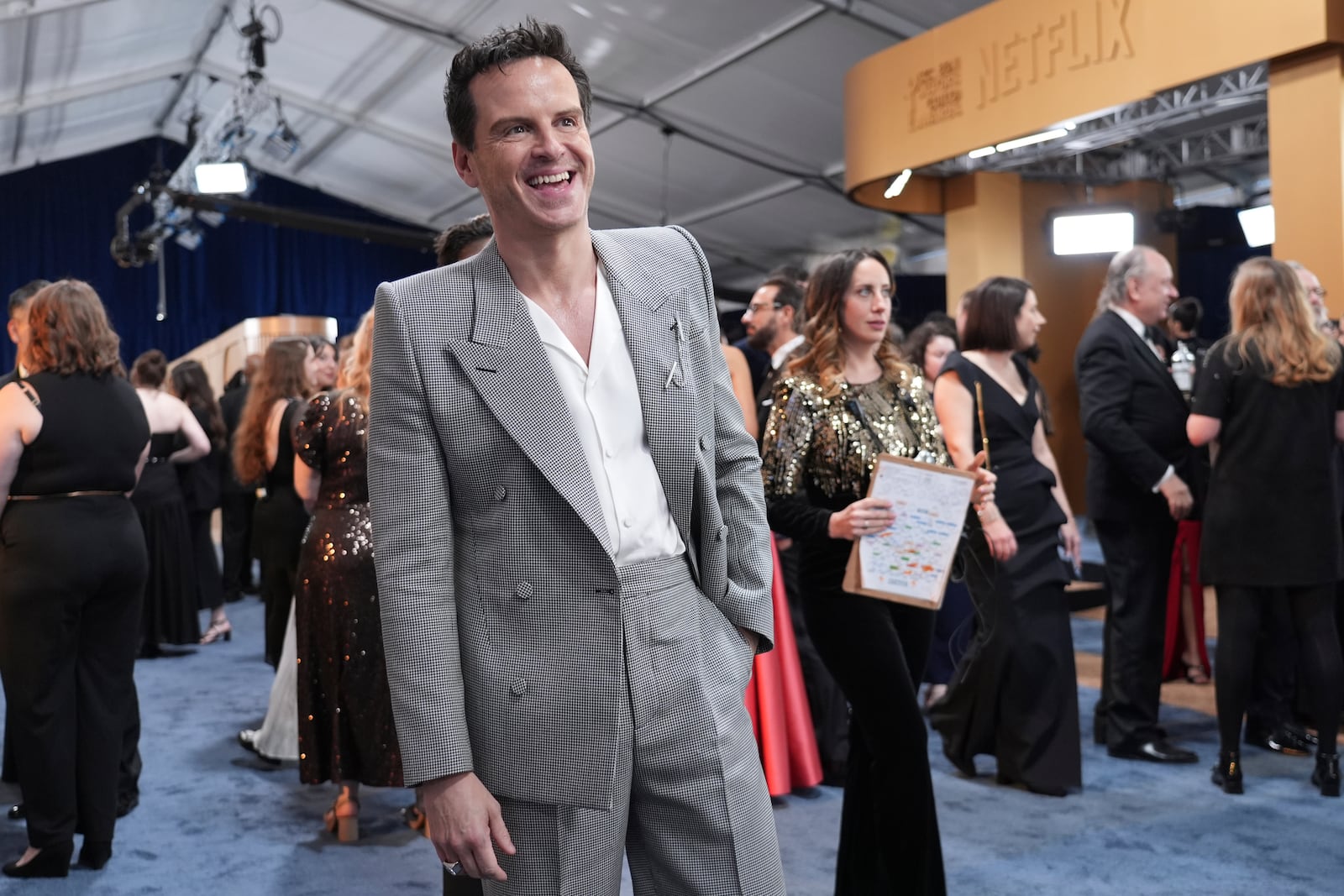 Andrew Scott arrives at the 31st annual Screen Actors Guild Awards on Sunday, Feb. 23, 2025, at the Shrine Auditorium in Los Angeles. (AP Photo/Chris Pizzello)