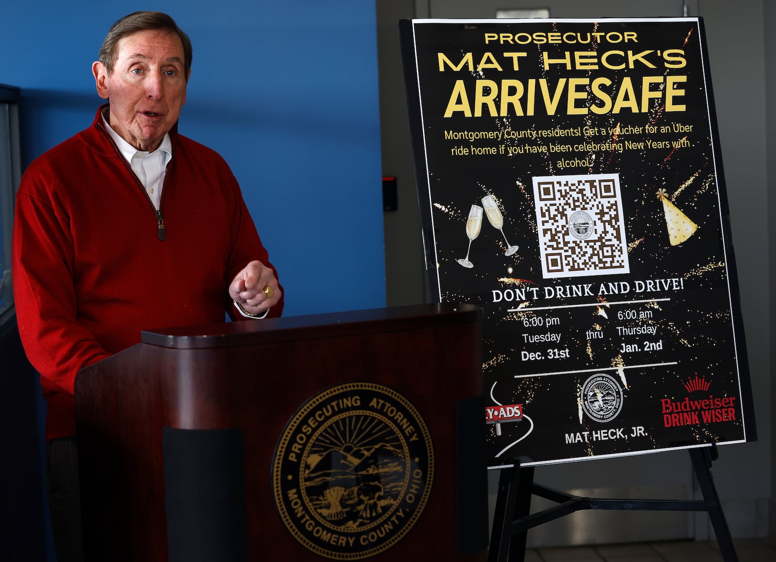 Montgomery Country Prosecutor Mat Heck's talks about the Arrivesafe program for New Year.  MARSHALL GORBY\STAFF