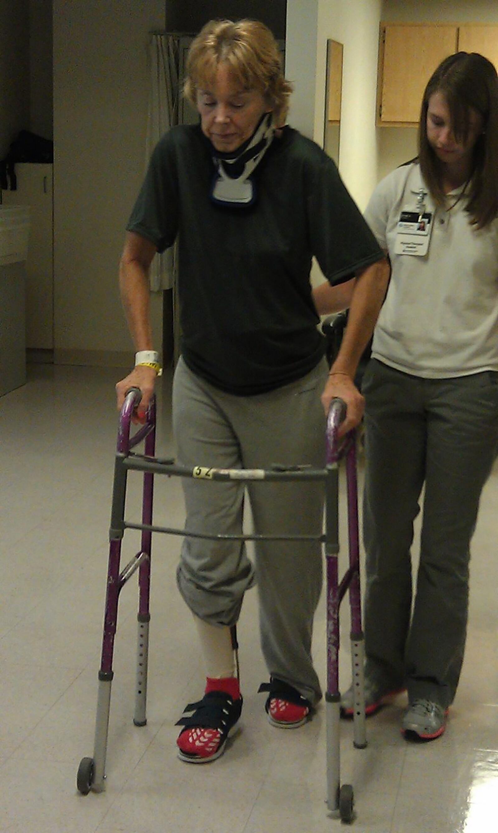 LeValley, in physical therapy while recovering from her accident in 2013 at Miami Valley Hospital.