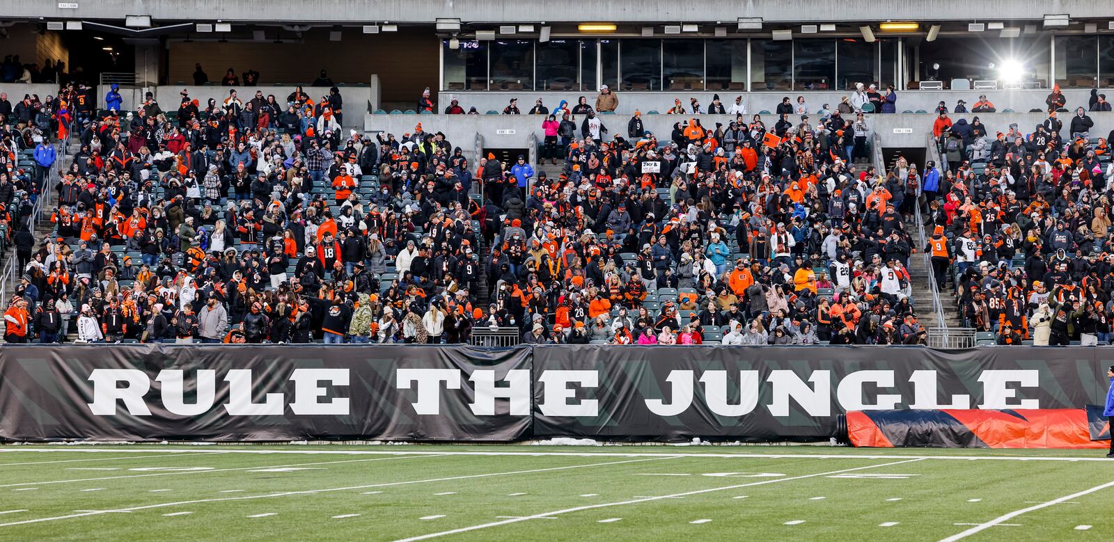 Bengals fans cheer on the Cincinnati Bengals during the Super Bowl LVI Opening Night Fan Rally presented by Gatorade Monday, Feb. 7, 2022 at Paul Brown Stadium in Cincinnati. NICK GRAHAM/STAFF