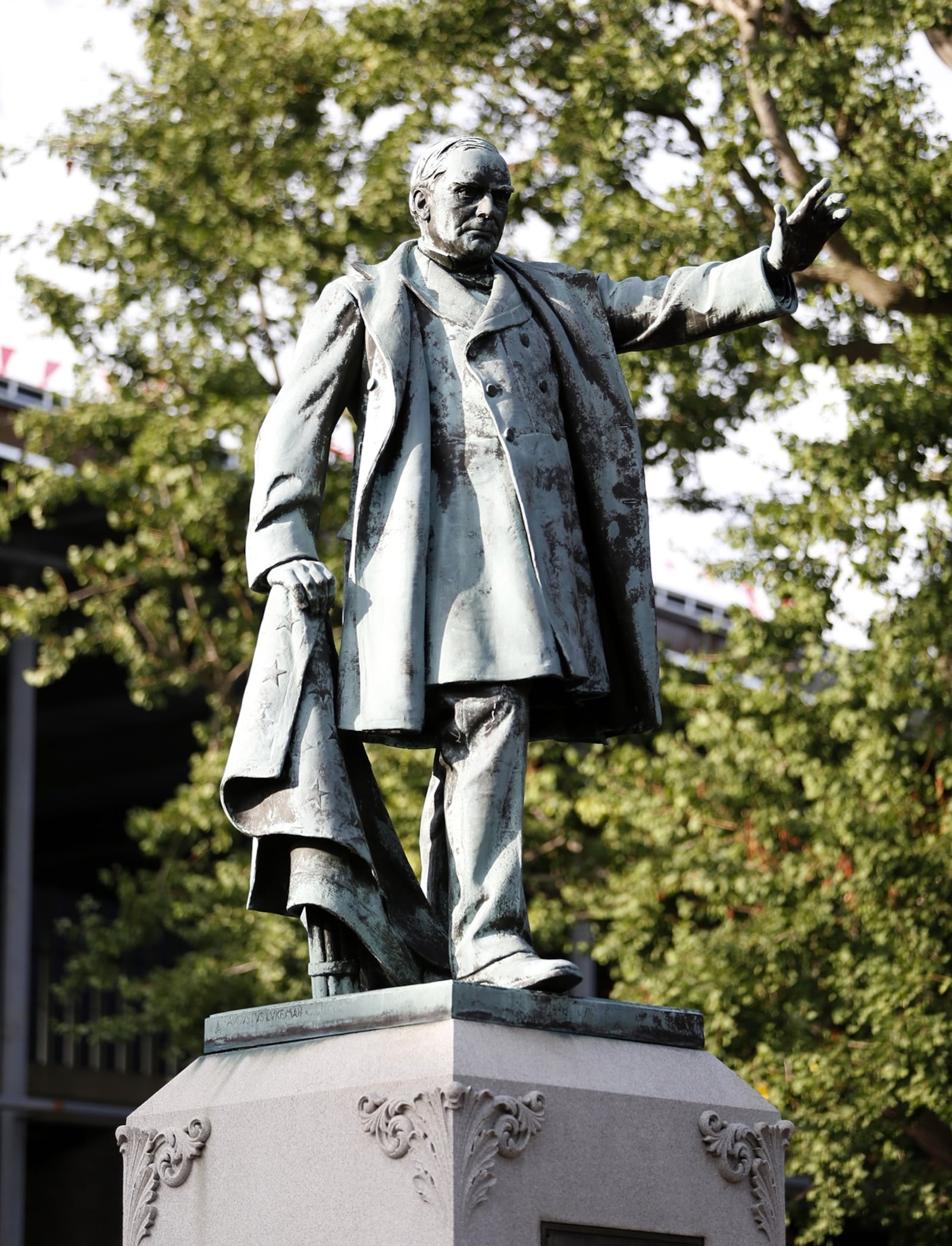 This statue of President William McKinley, located in Cooper Park next to the Dayton Metro Library's main branch, was dedicated to his memory Sept. 17, 1910. LISA POWELL / STAFF