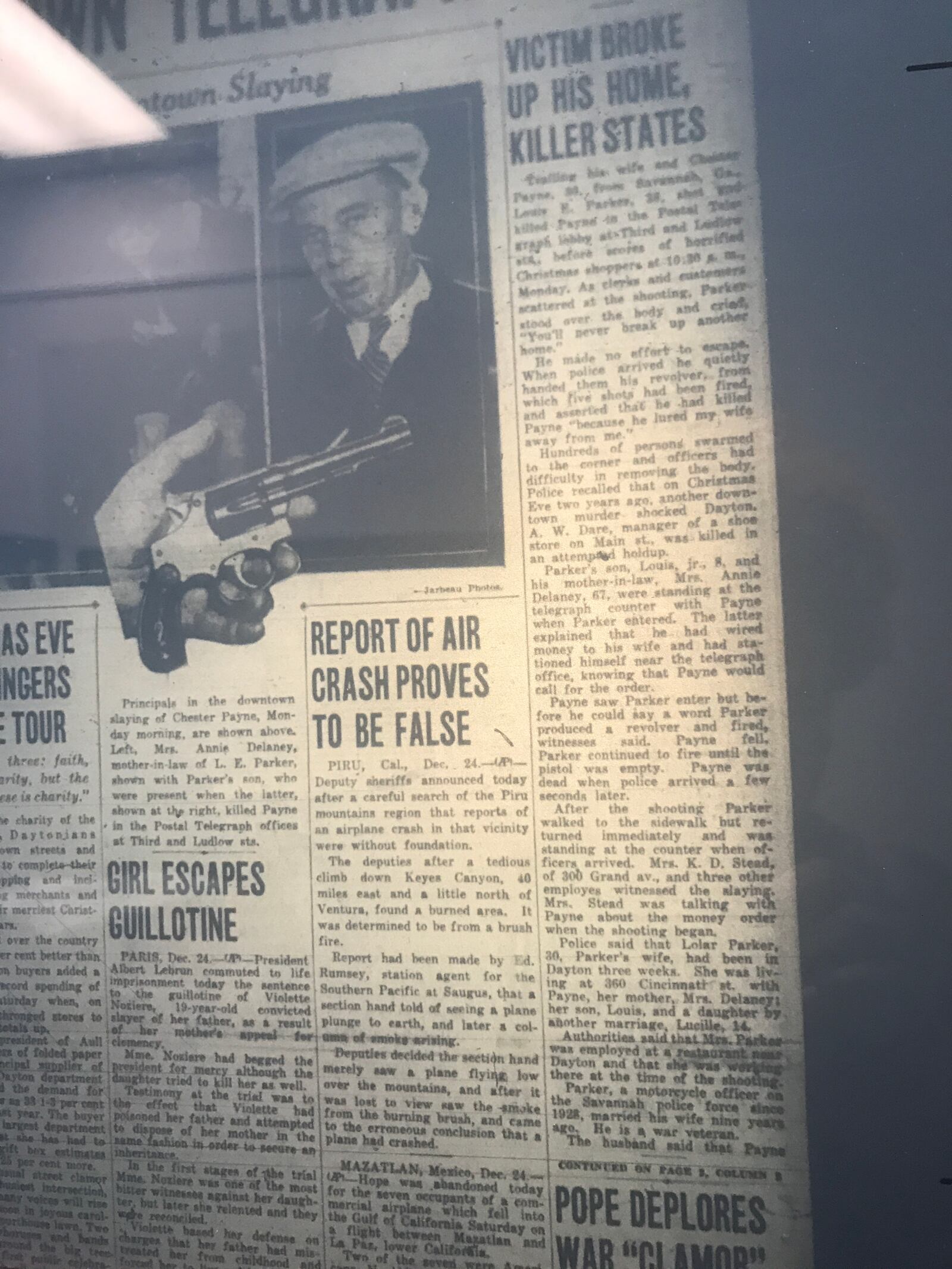 Archived Dayton Daily News articles related to the 1935 murder case of former police officer Louis E. Parker. Parker was tried for the Dec. 24, 1934 murder of Chestnut Payne, his wife's lover.