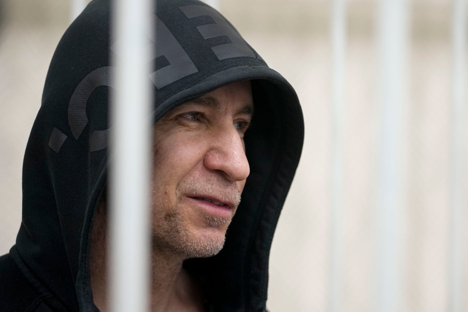 Igor Sergunin, one of three lawyers, who once represented late opposition leader Alexei Navalny, stands in a courtroom in Petushki, Vladimir region, about 120 kilometers (75 miles) east of Moscow, Russia, Friday, Jan. 17, 2025. (AP Photo/Pavel Bednyakov)