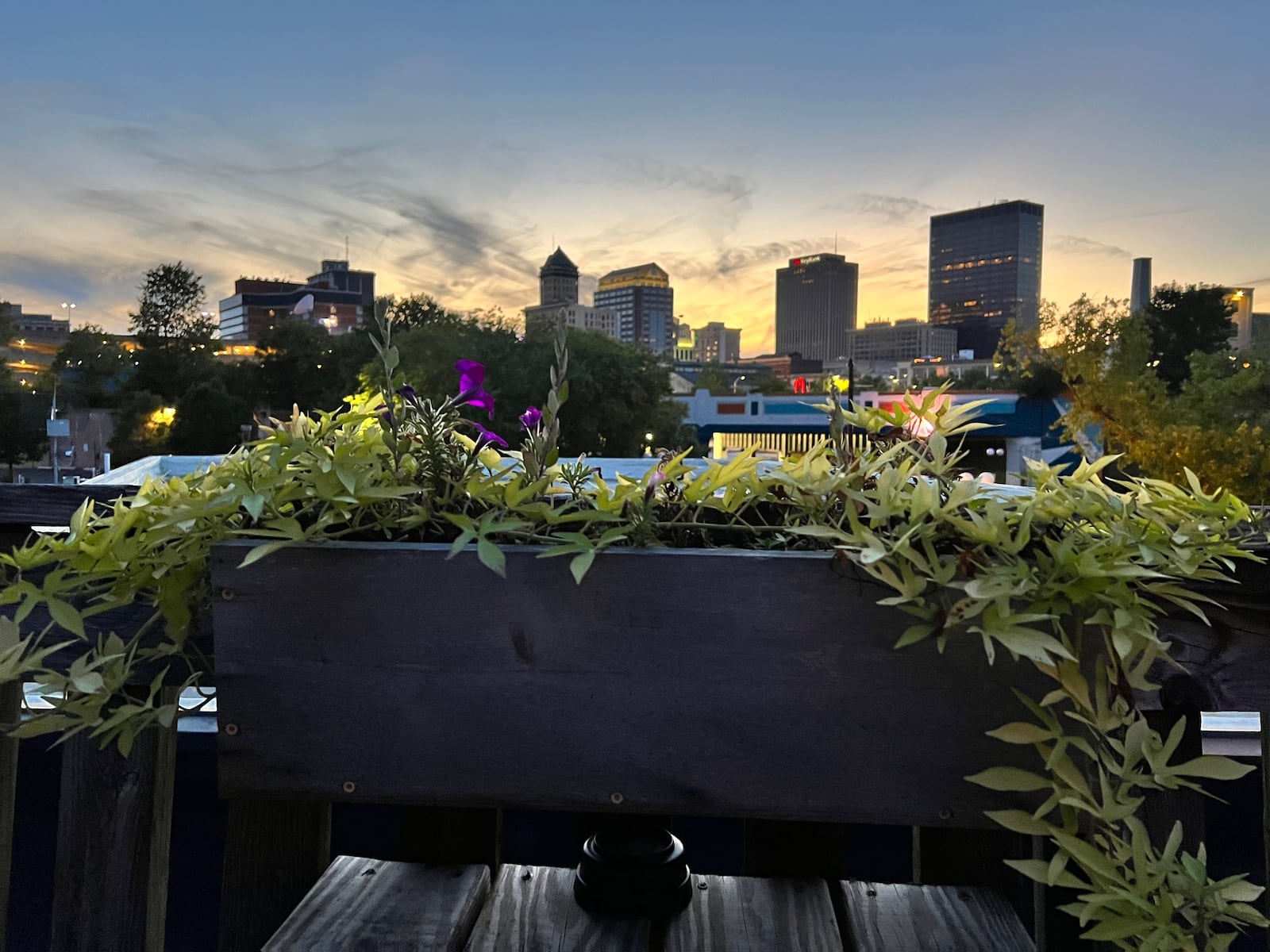 A view of the downtown Dayton skyline from the patio of Oregon Express.