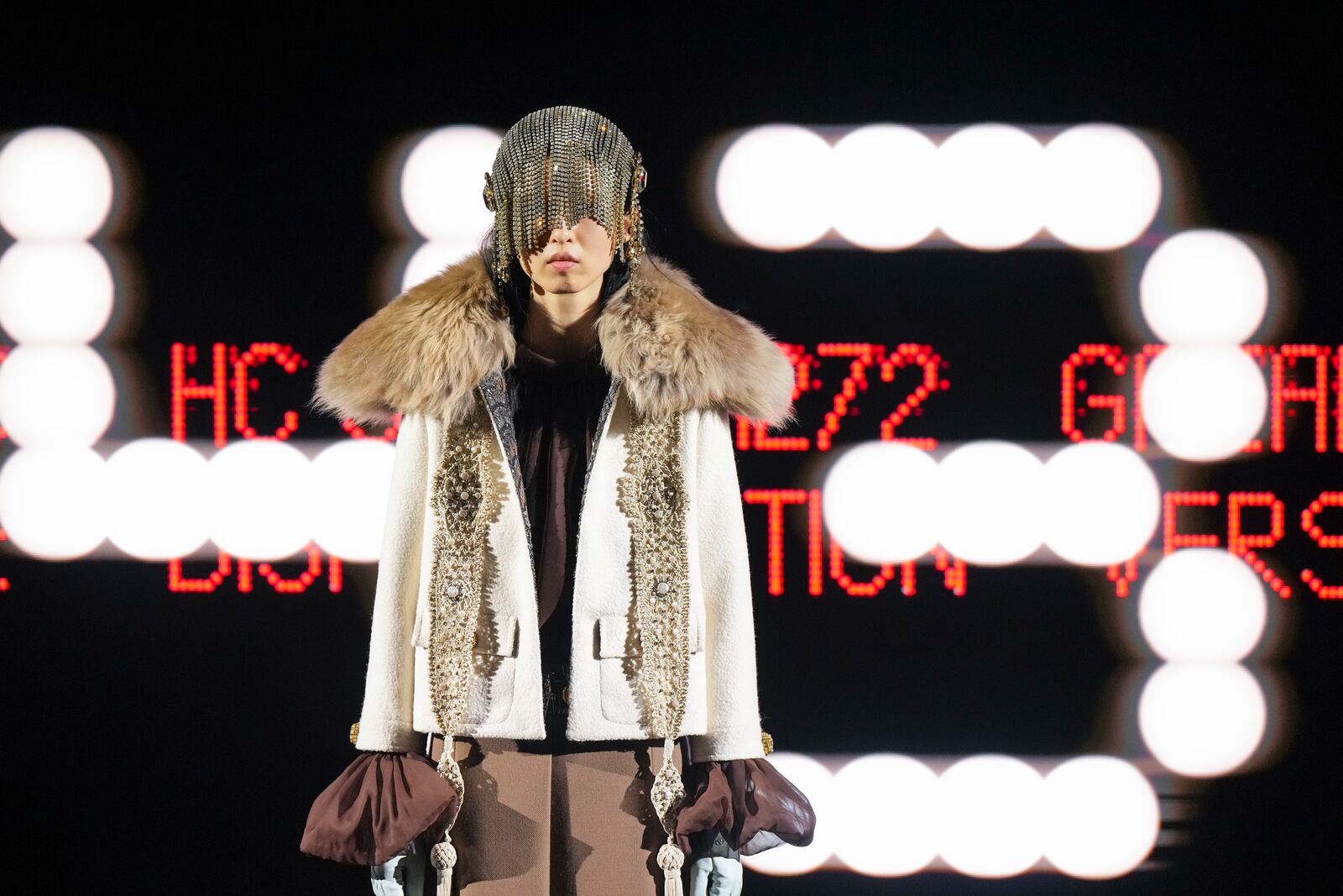 A model wears a creation as part of the Valentino Haute Couture Spring Summer 2025 collection, that was presented in Paris, Wednesday, Jan. 29, 2025. (AP Photo/Lewis Joly).