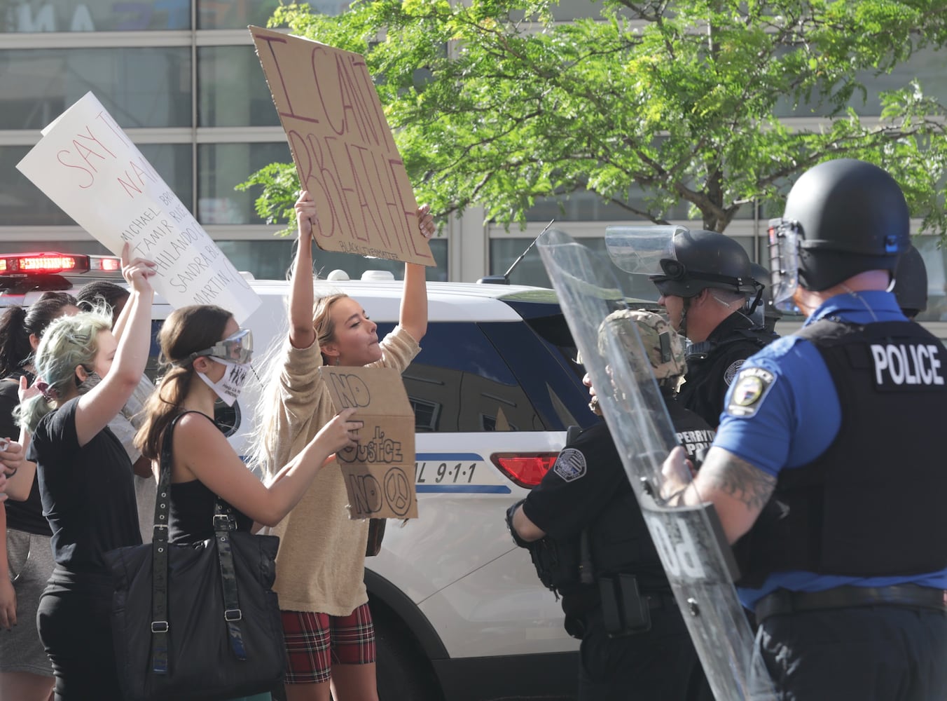 Protesters gather for an evening demonstration