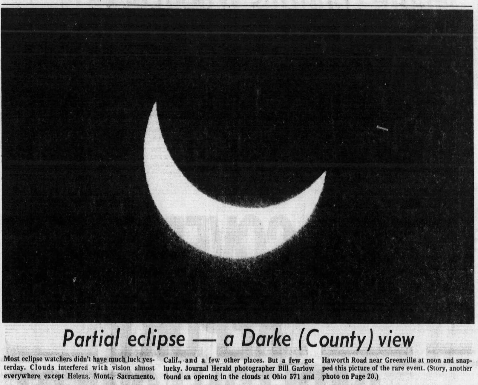 Newspaper coverage of the partial solar eclipse of Feb. 26, 1979. DAYTON DAILY NEWS ARCHIVES