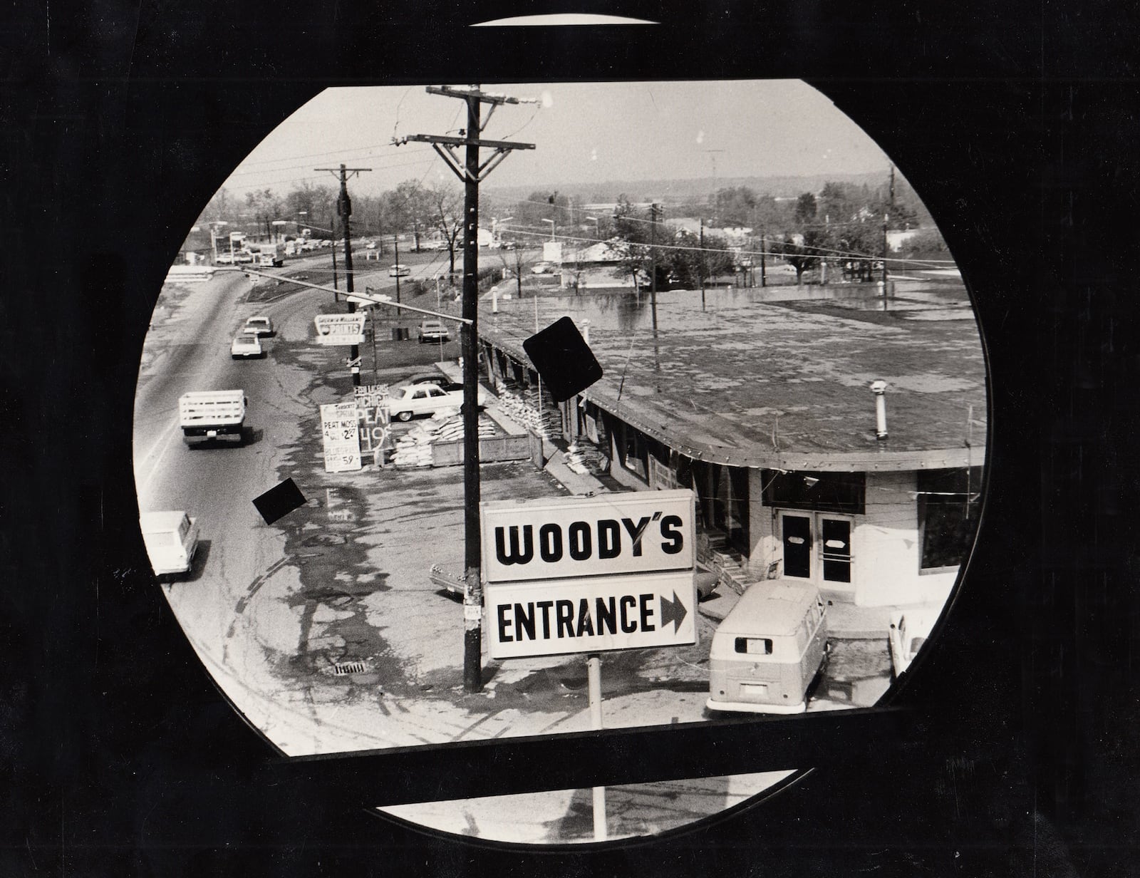 A 1968 view through the port hole windows of Woody' Bowman's Over-the Road Restaurant while under construction. DAYTON DAILY NEWS ARCHIVE