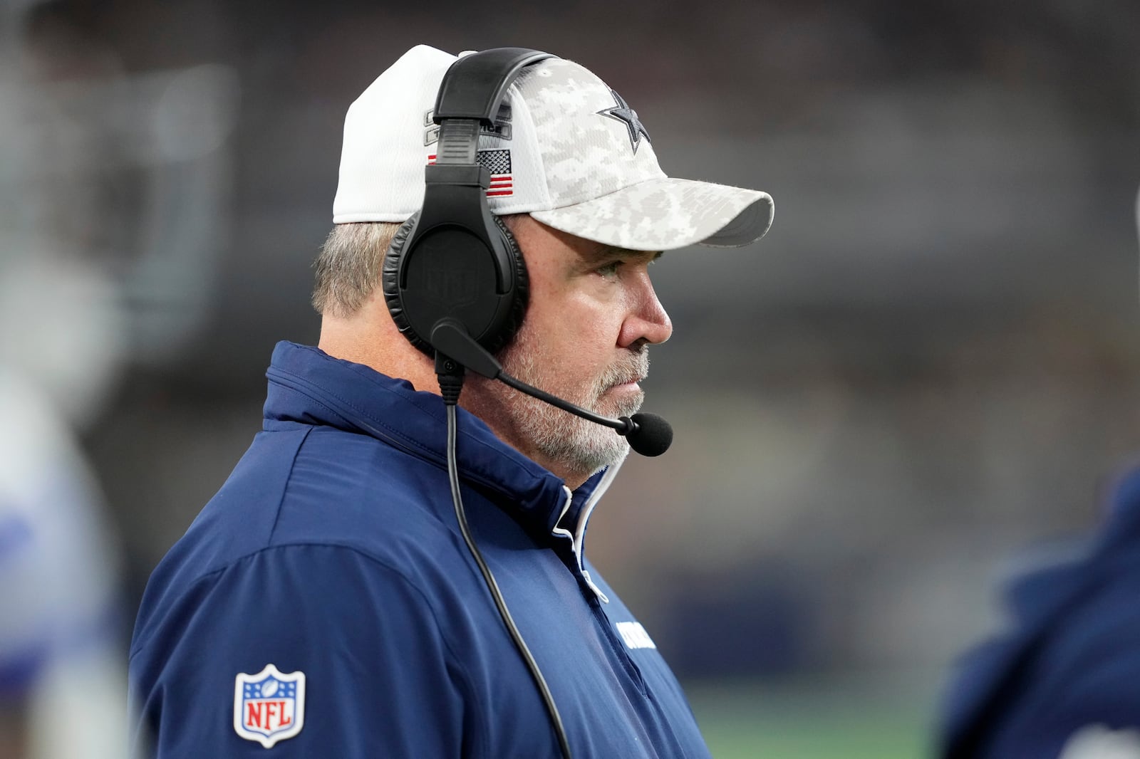 Dallas Cowboys head coach Mike McCarthy watches play against the Philadelphia Eagles in the second half of an NFL football game in Arlington, Texas, Sunday, Nov. 10, 2024. (AP Photo/Jeffrey McWhorter)