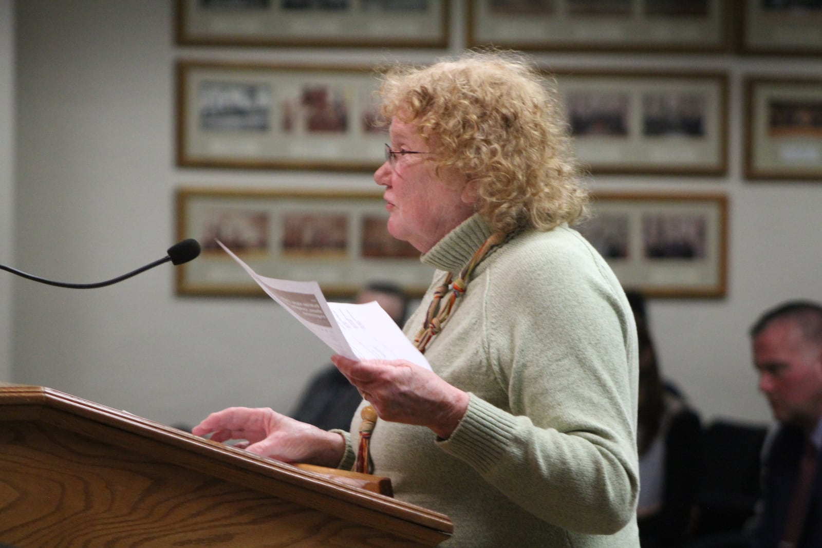 Lindy McDonough, a Dayton resident, speaks at Wednesday's city commission meeting against a proposed commission rule change. CORNELIUS FROLIK / STAFF