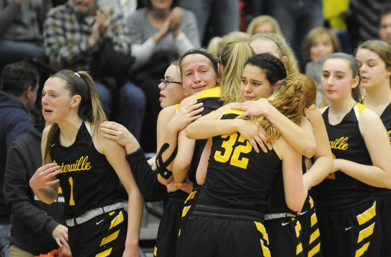 It was a tough loss for the Elks. Cin. Mount Notre Dame defeated Centerville 70-63 in a girls high school basketball D-I regional final at Fairmont’s Trent Arena on Saturday, March 9, 2019. MARC PENDLETON / STAFF