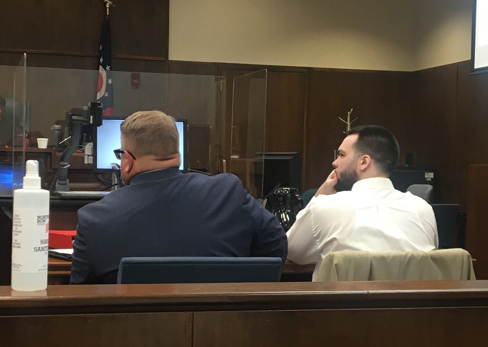 Dylan Dugan, 26, of Trotwood, appears in Montgomery County Common Pleas Court Monday, July 26, 2021, for the first day of his murder trial in the September 2019 death of Mitchel Miller at a Kettering apartment. PARKER PERRY / STAFF