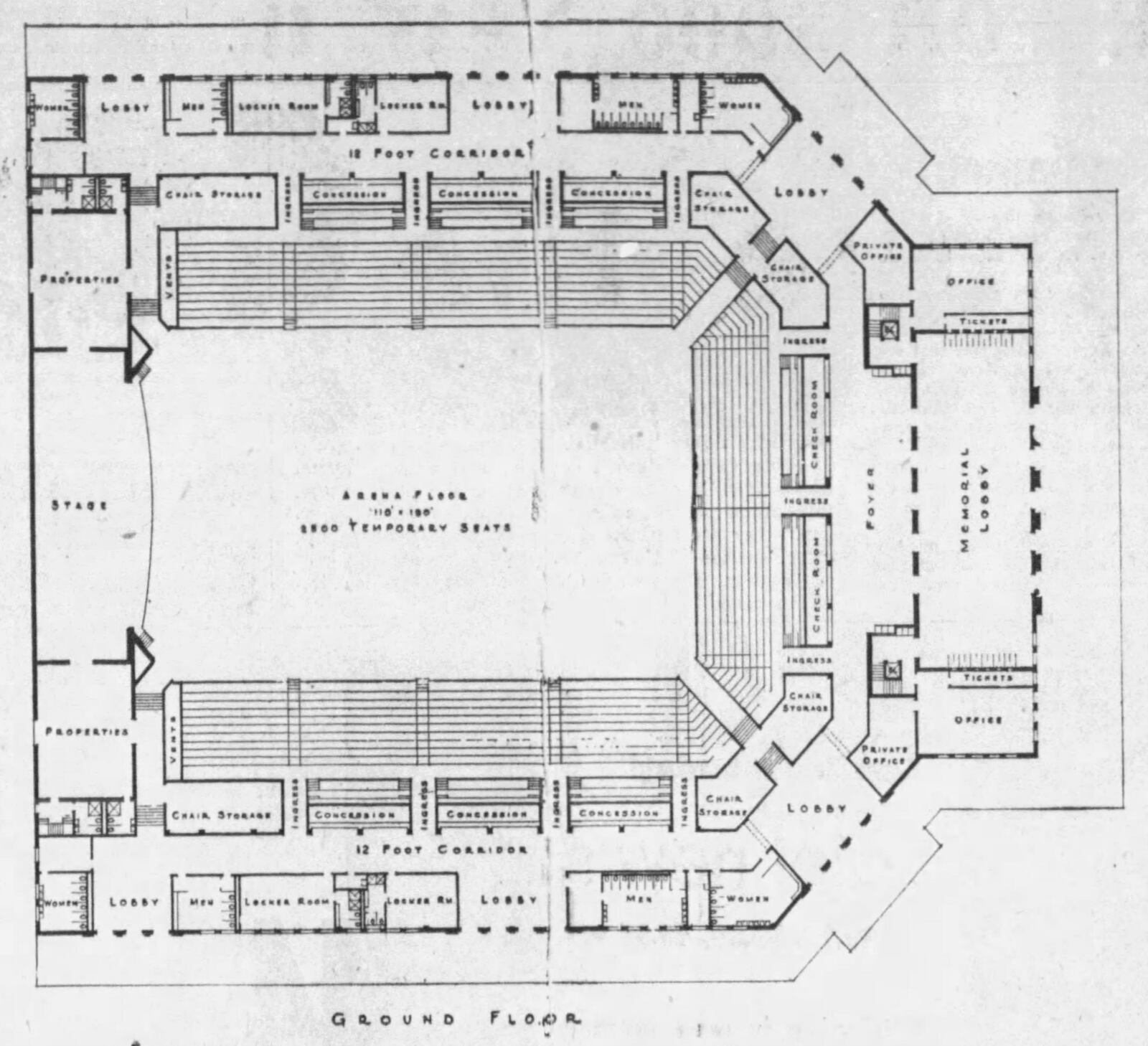 Design plans for the proposed War Memorial Sports Arena. DAYTON DAILY NEWS ARCHIVES