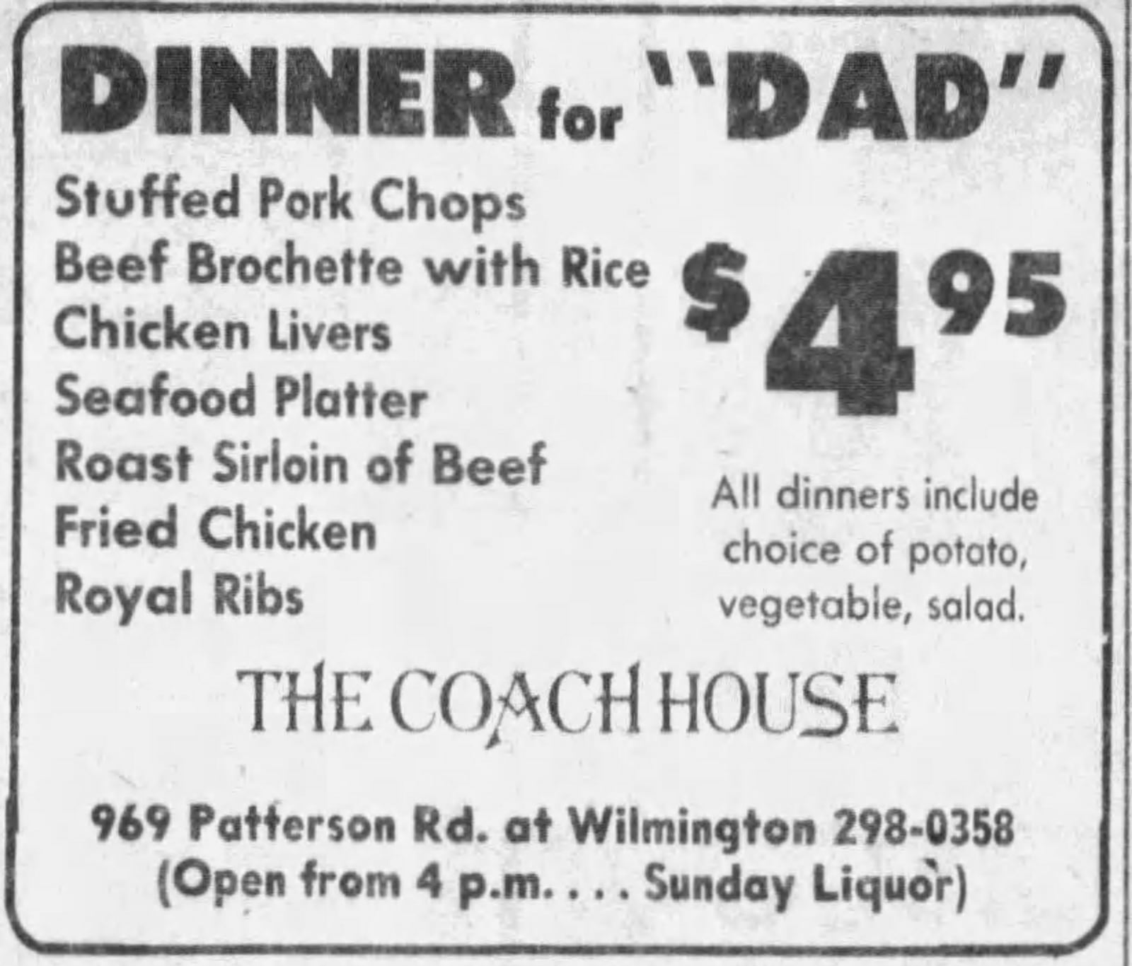 The Coach House was a franchise of Joe Bissett's Grub Steak Restaurant and added their patented specialty "Royal Ribs" to the menu. DAYTON DAILY NEWS ARCHIVES