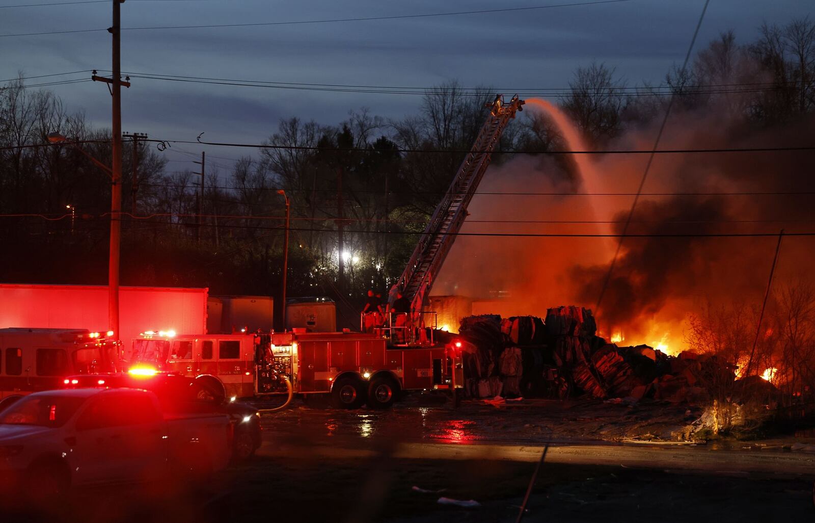 Emergency crews battled the flames and closed streets around a large industrial fire in Richmond, Indiana on April 11 | Nick Graham/Staff